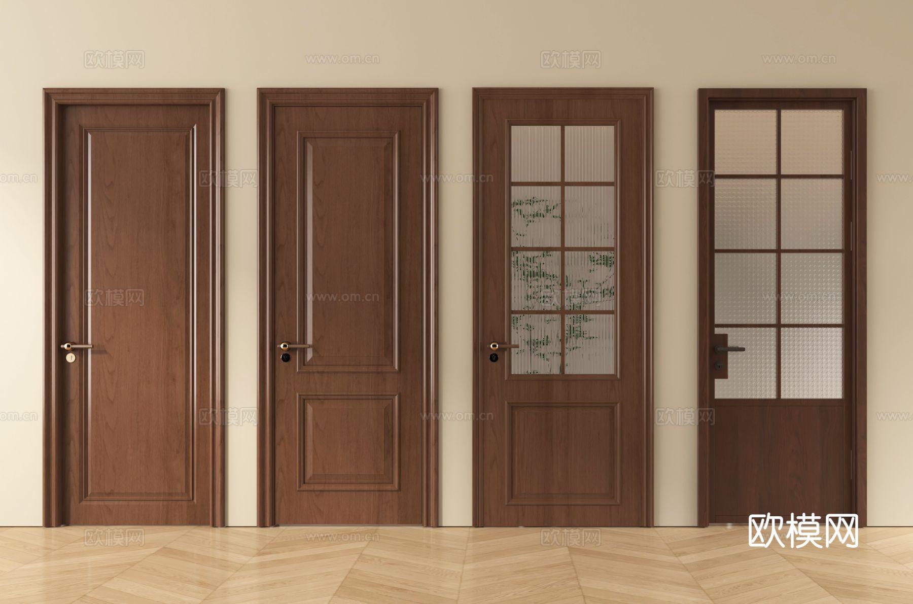 中古风单开门 玻璃单开门 房门 卧室门 厨卫门su模型