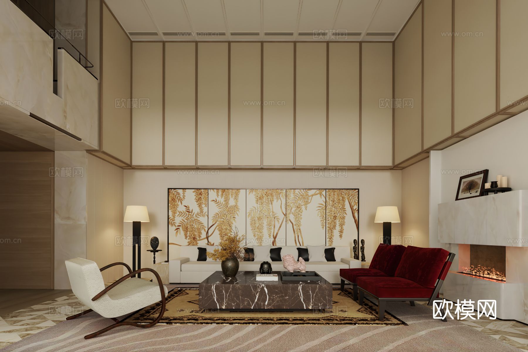 羽果设计｜万科别墅样板间 客厅3d模型