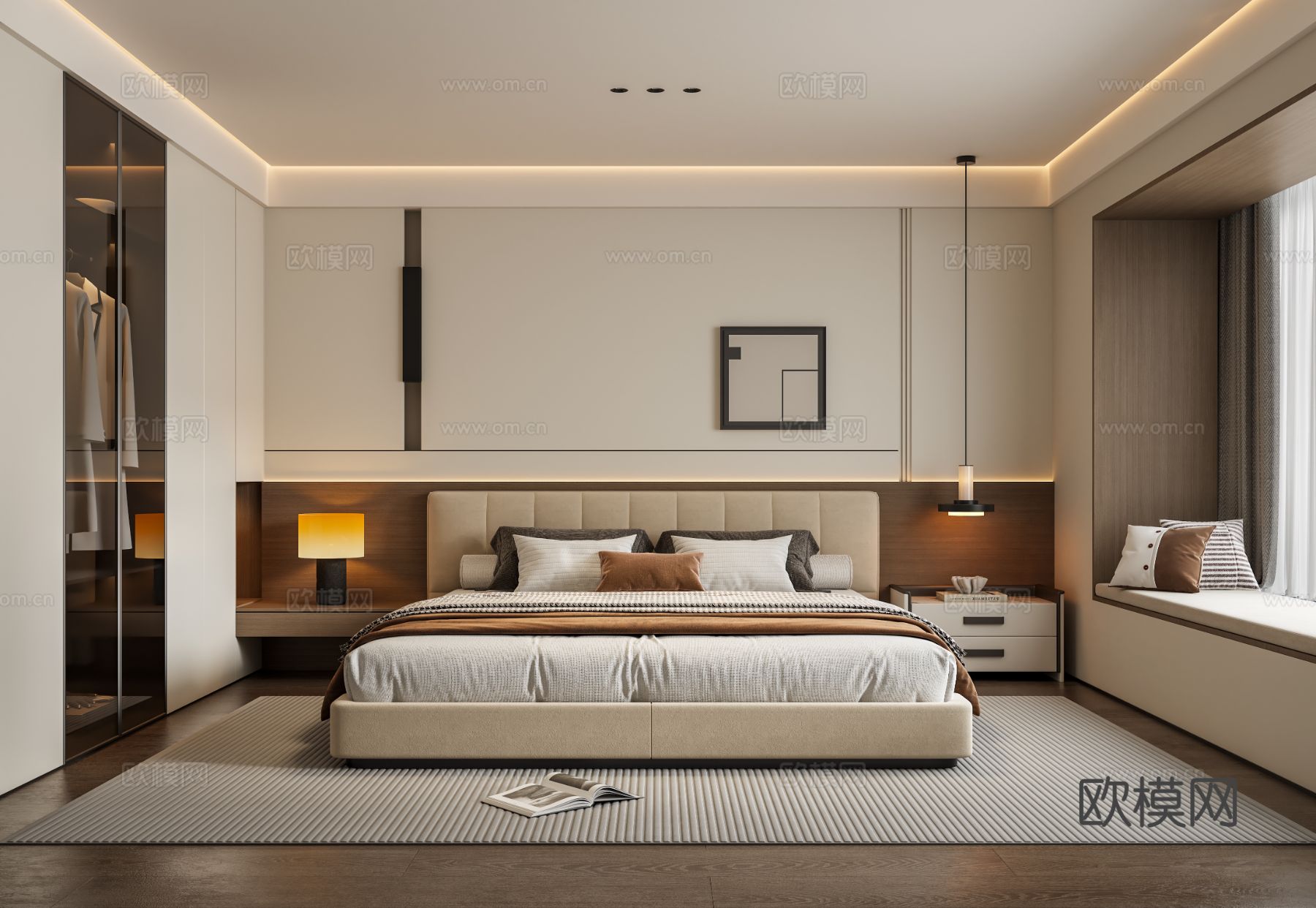 意式奶油风家居卧室su模型