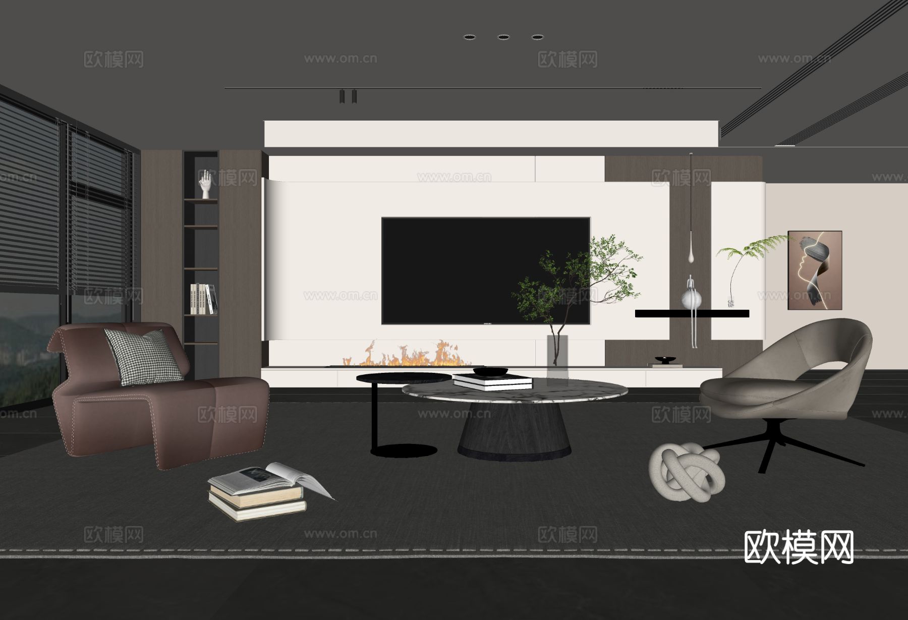 意式客厅 现代客厅 电视背景墙 电视柜 客厅背景 沙发茶几组su模型