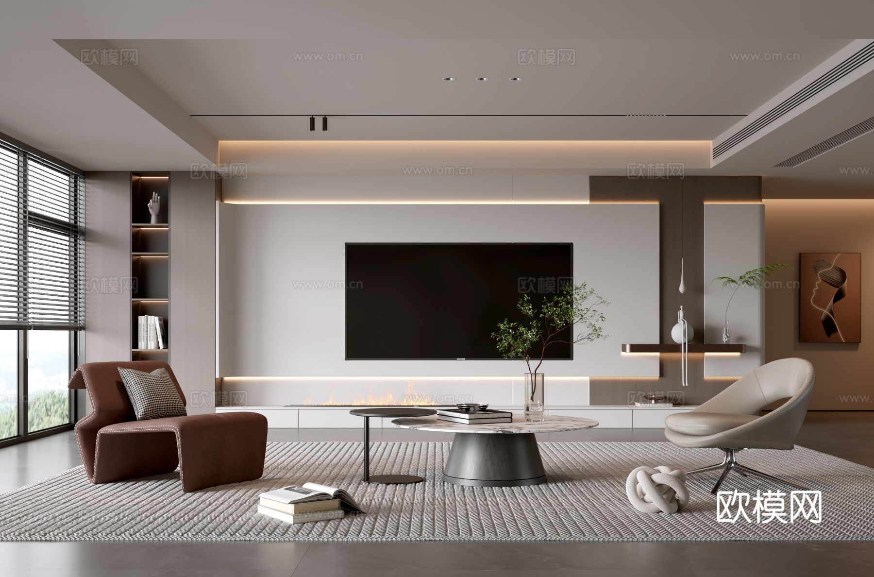 意式客厅 现代客厅 电视背景墙 电视柜 客厅背景 沙发茶几组su模型