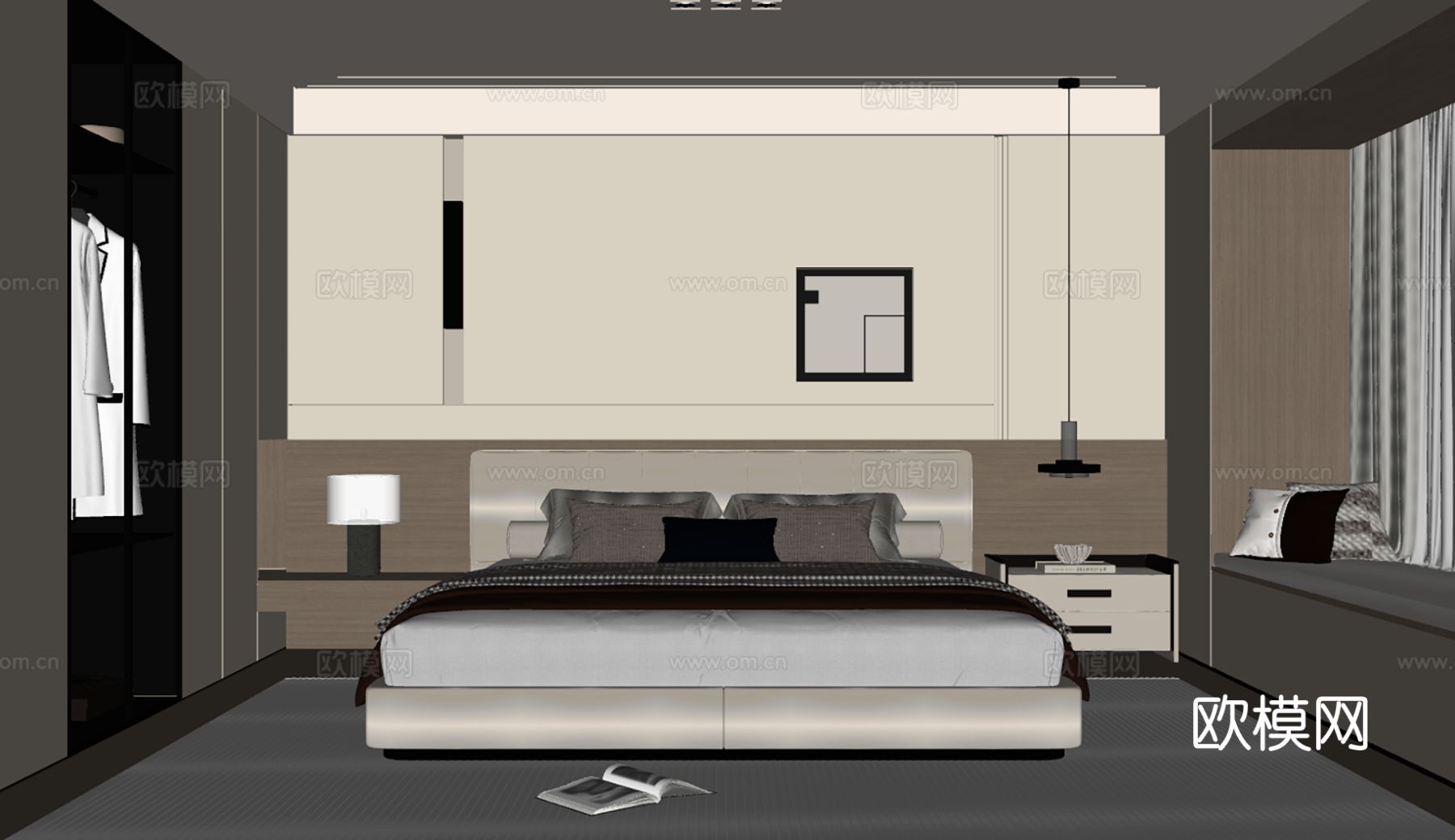 意式奶油风家居卧室su模型