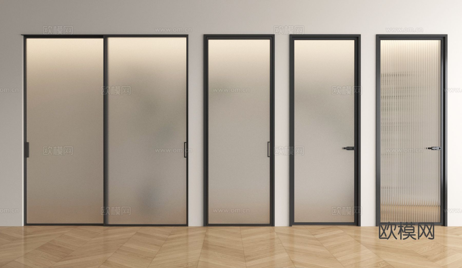 现代玻璃单开门 玻璃双开门 长虹玻璃门 厨卫门3d模型下载