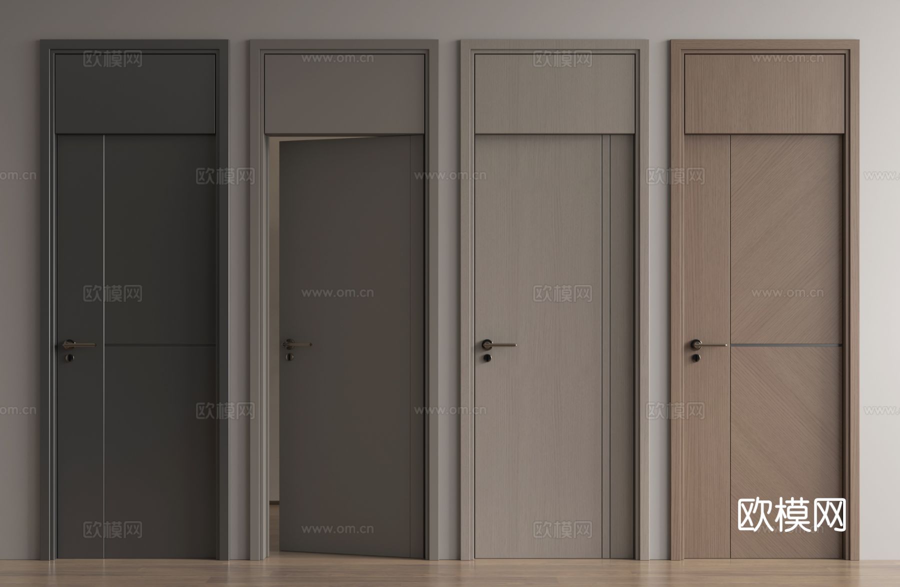 现代单开门 卧室门 实木门 通顶门3d模型下载