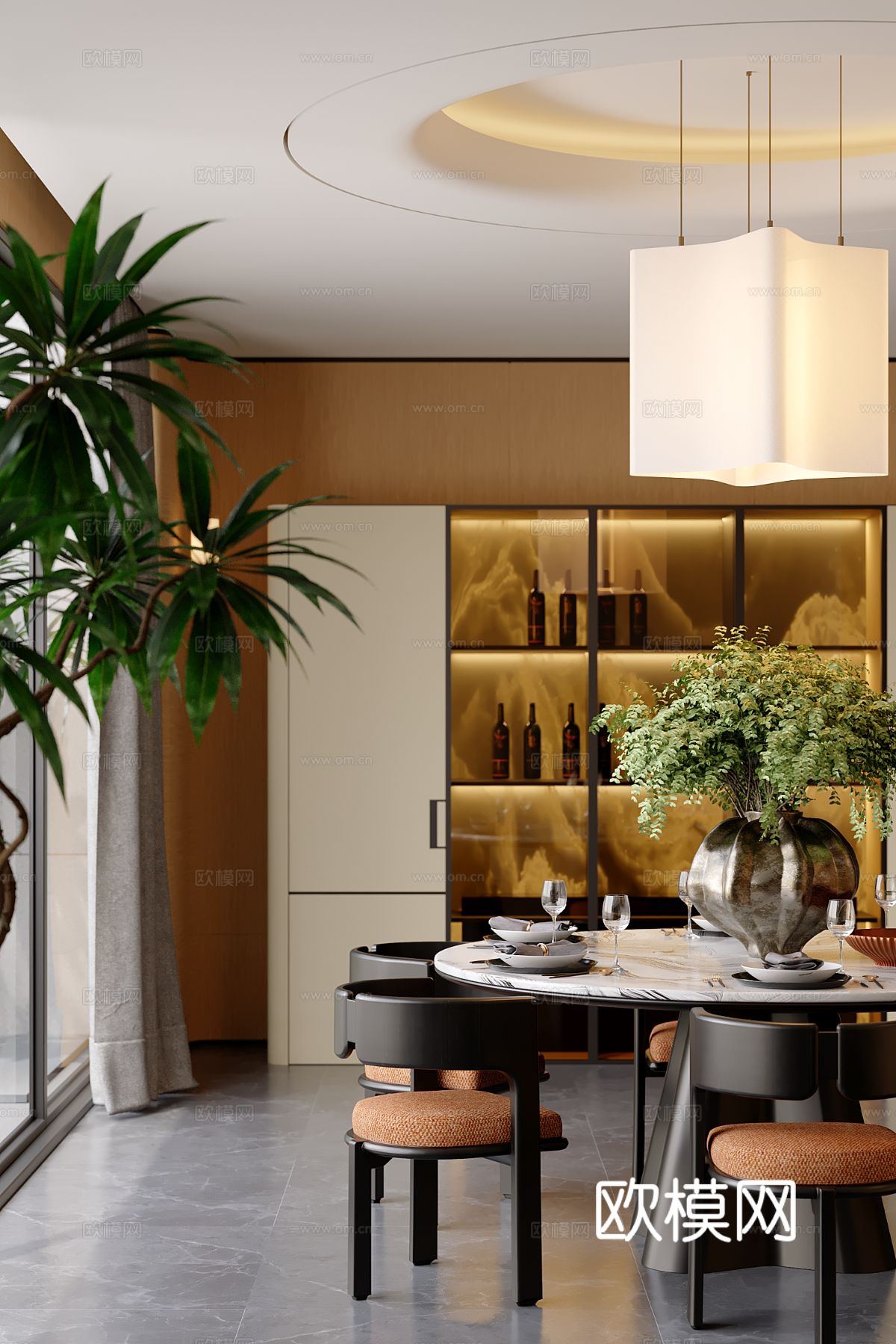 李益中 万科山水院墅 餐厅3d模型下载（渲染图2）