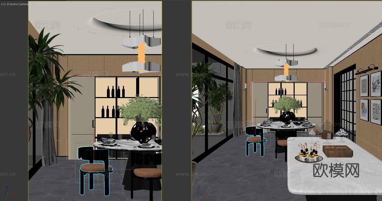 李益中 万科山水院墅 餐厅3d模型下载（渲染图3）