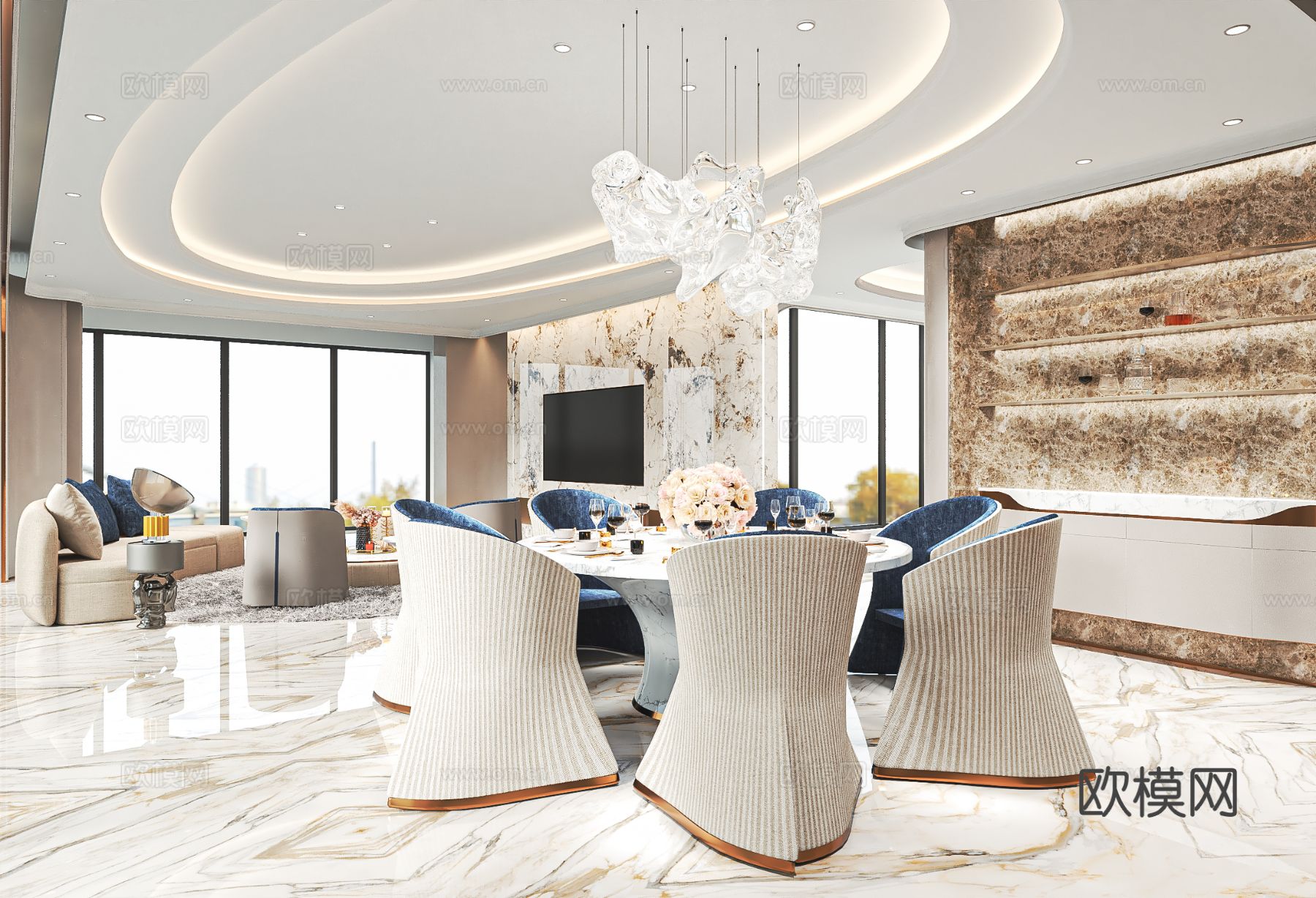 梁志天 | 南京河西豪宅 大平层客餐厅3d模型