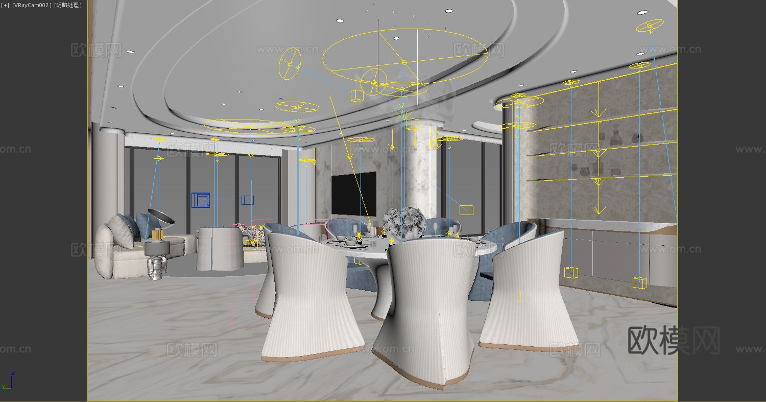 梁志天 | 南京河西豪宅 大平层客餐厅3d模型