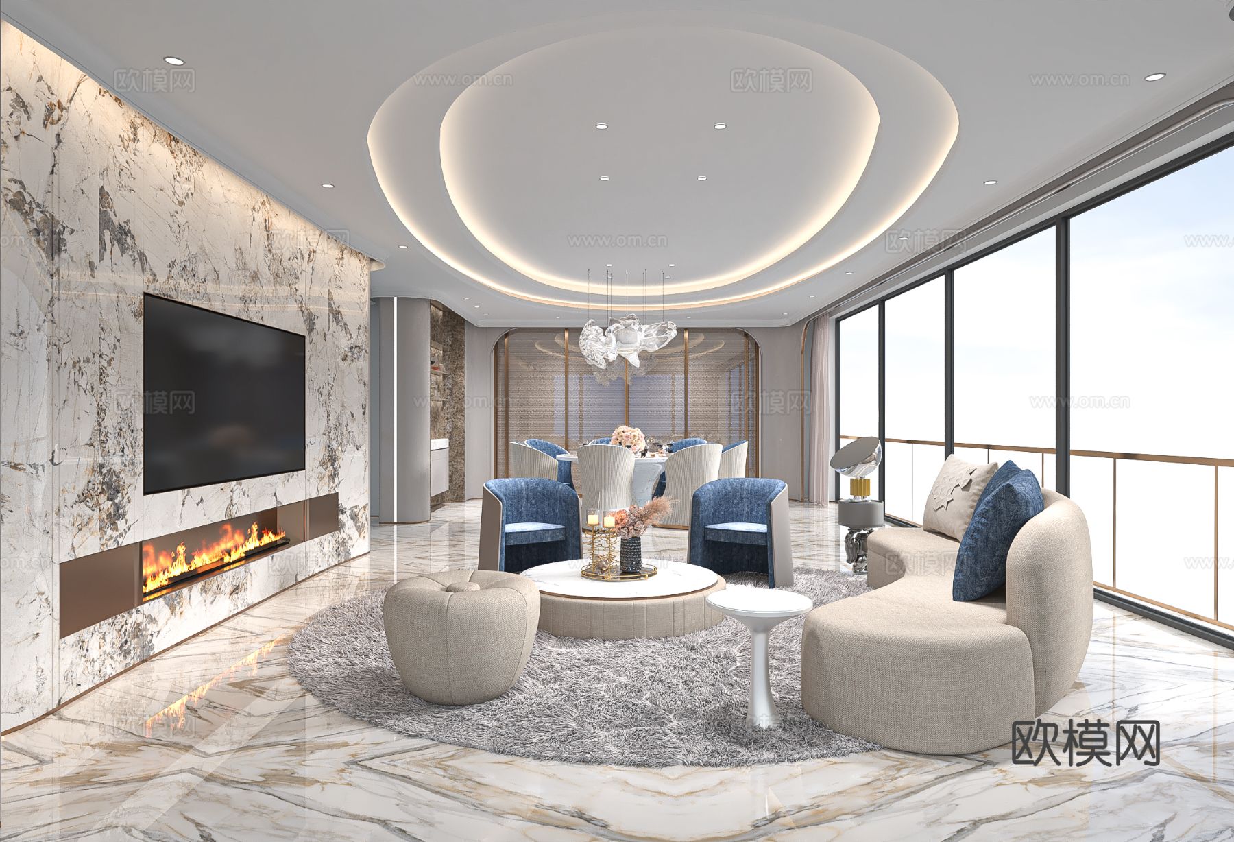 梁志天 | 南京河西豪宅 大平层客餐厅3d模型