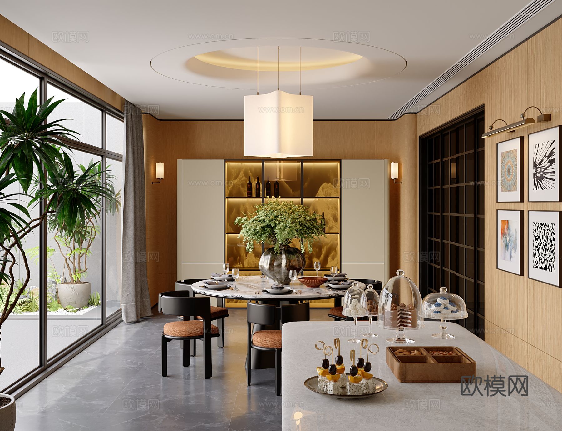 李益中 万科山水院墅 餐厅3d模型下载（渲染图1）