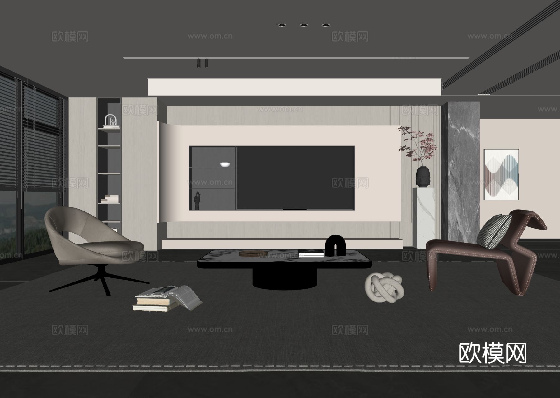 意式客厅 现代客厅 电视背景墙 电视柜 客厅背景 沙发茶几组su模型