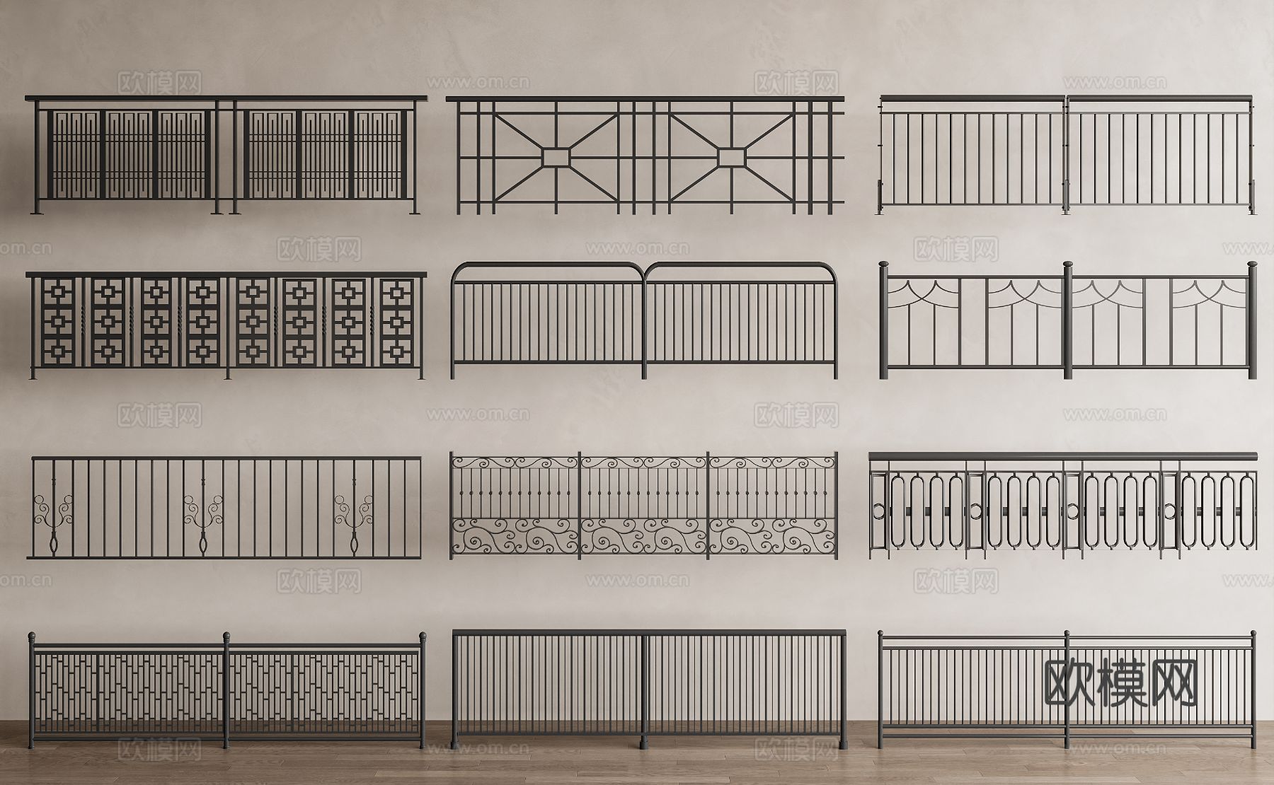 新中式围栏护栏 铁艺围栏 铁艺栏杆 铁艺栅栏 楼梯栏杆3d模型下载