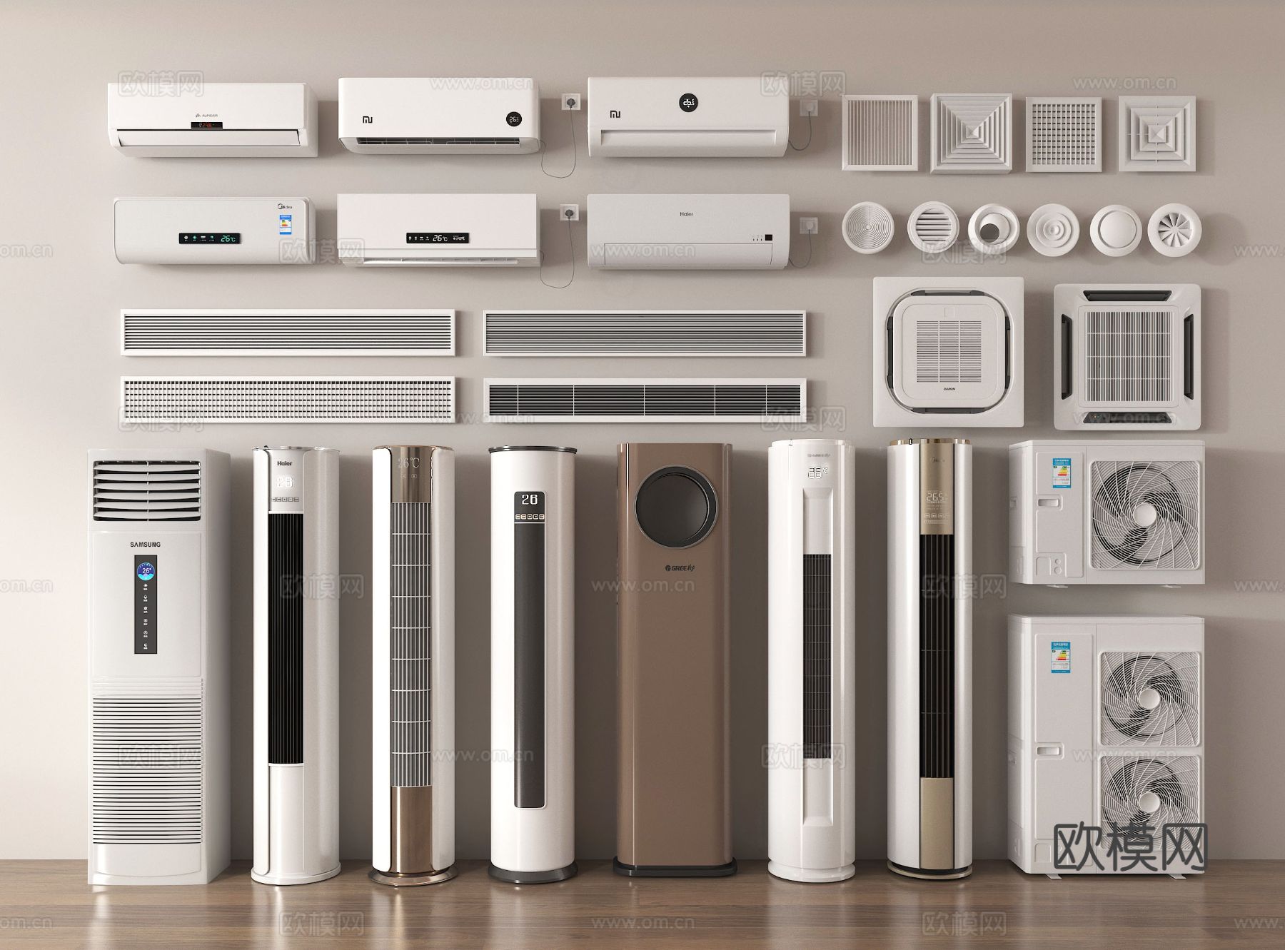 现代空调 壁挂式空调 立式空调 中央空调  出风口 空调外机su模型