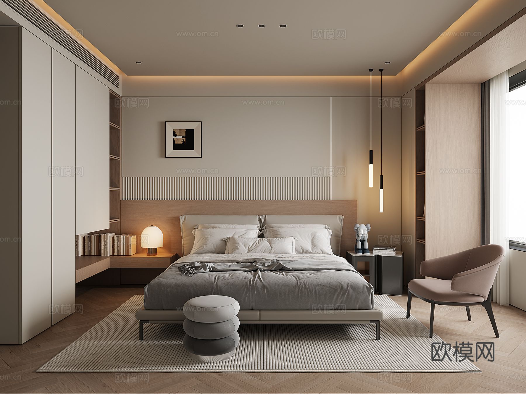 现代家居卧室su模型