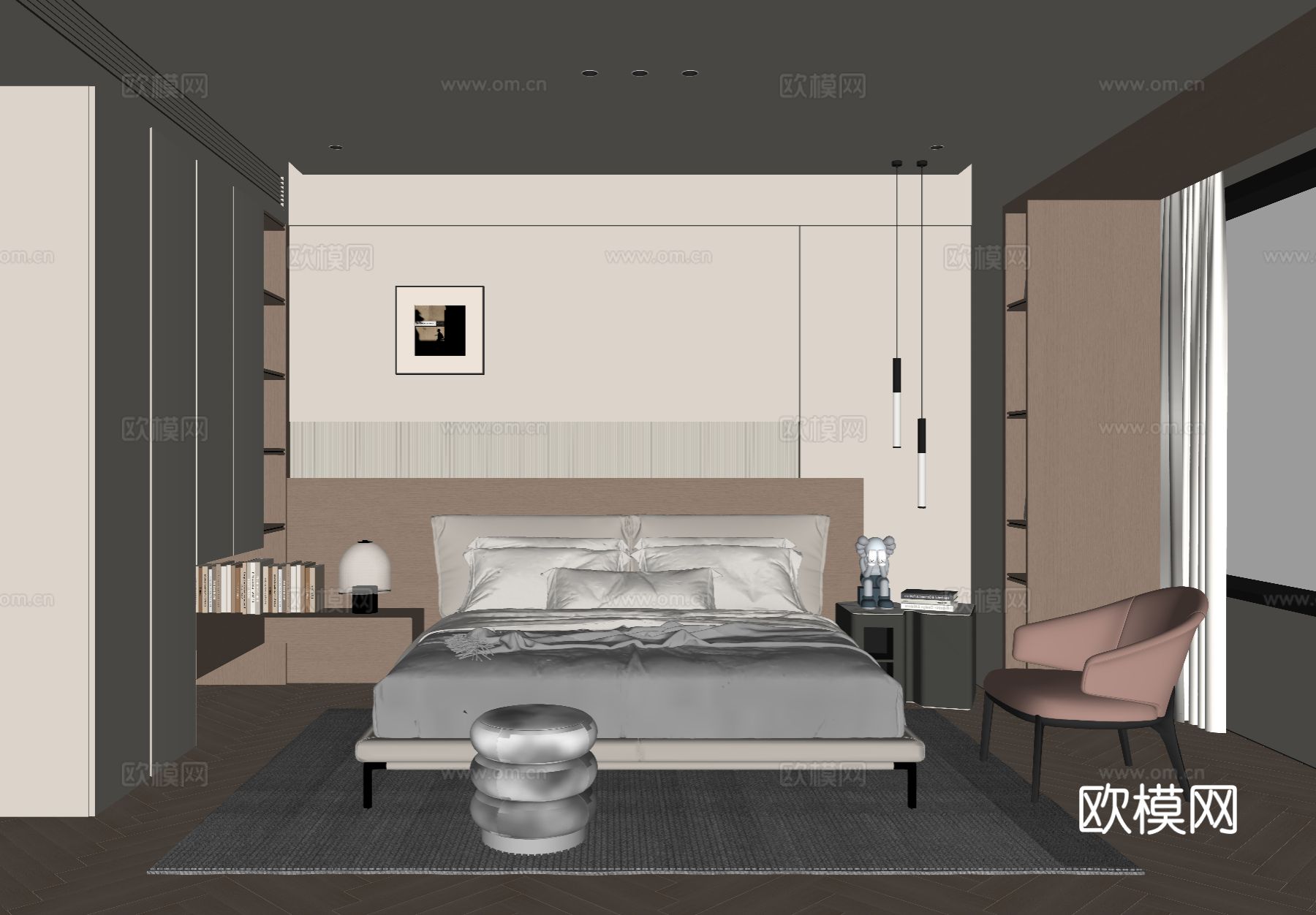 现代家居卧室su模型