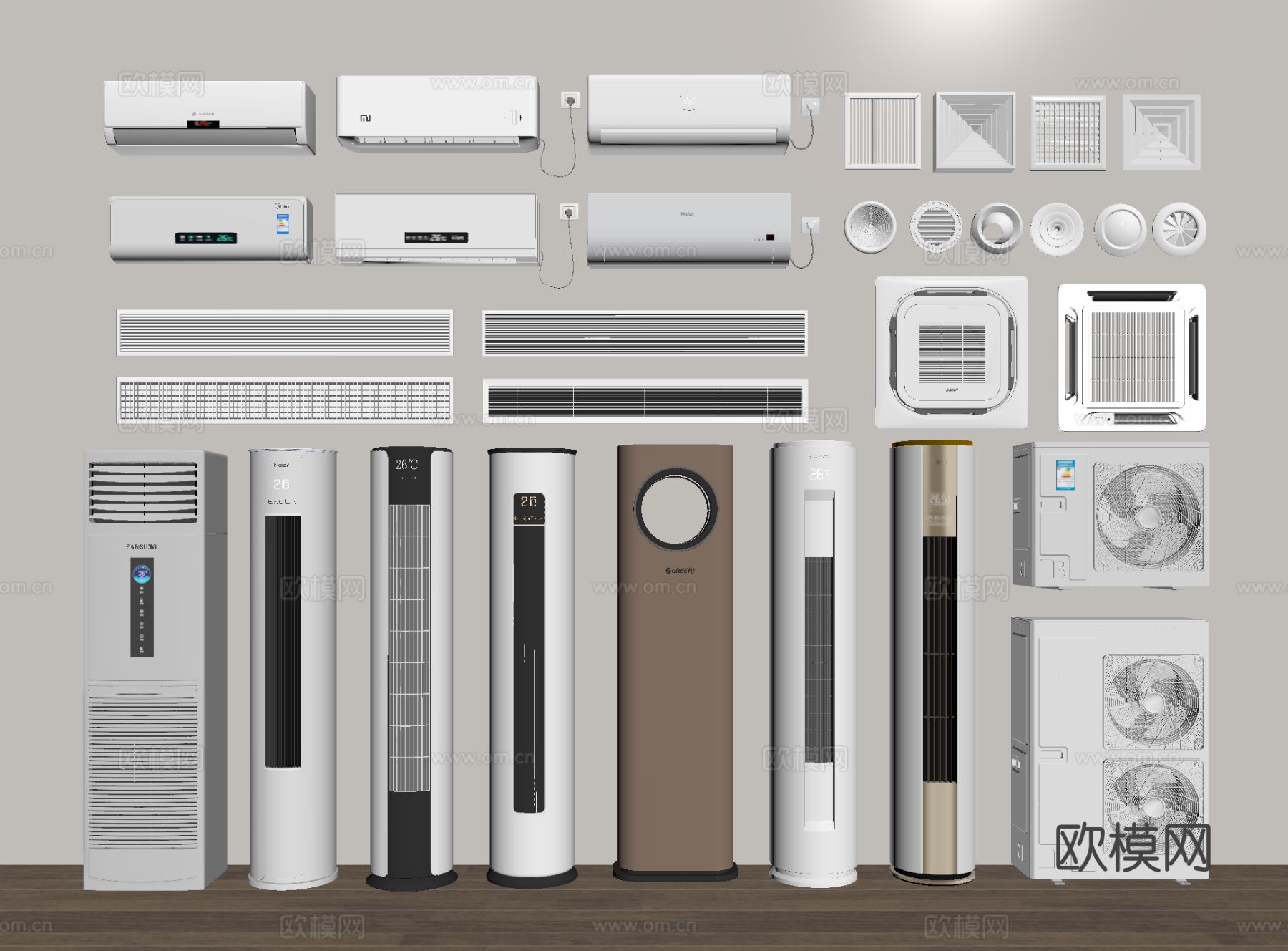 现代空调 壁挂式空调 立式空调 中央空调  出风口 空调外机su模型