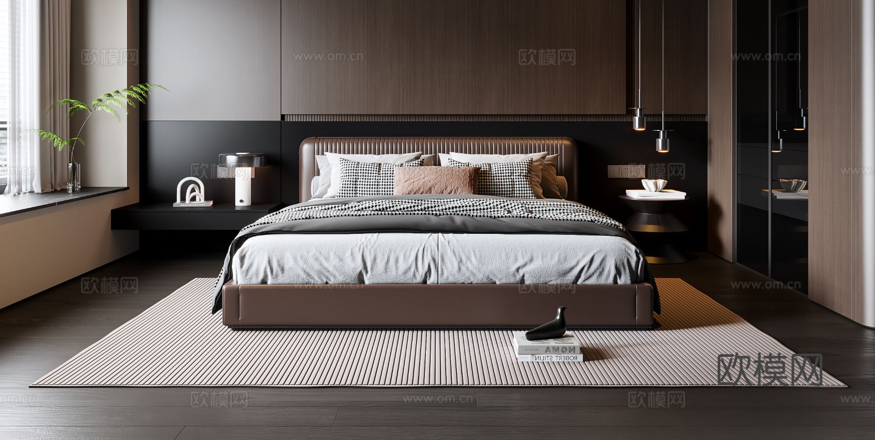 现代意式客餐厅 沙发茶几 餐桌椅 电视背景墙 餐边柜3d模型下载（渲染图2）