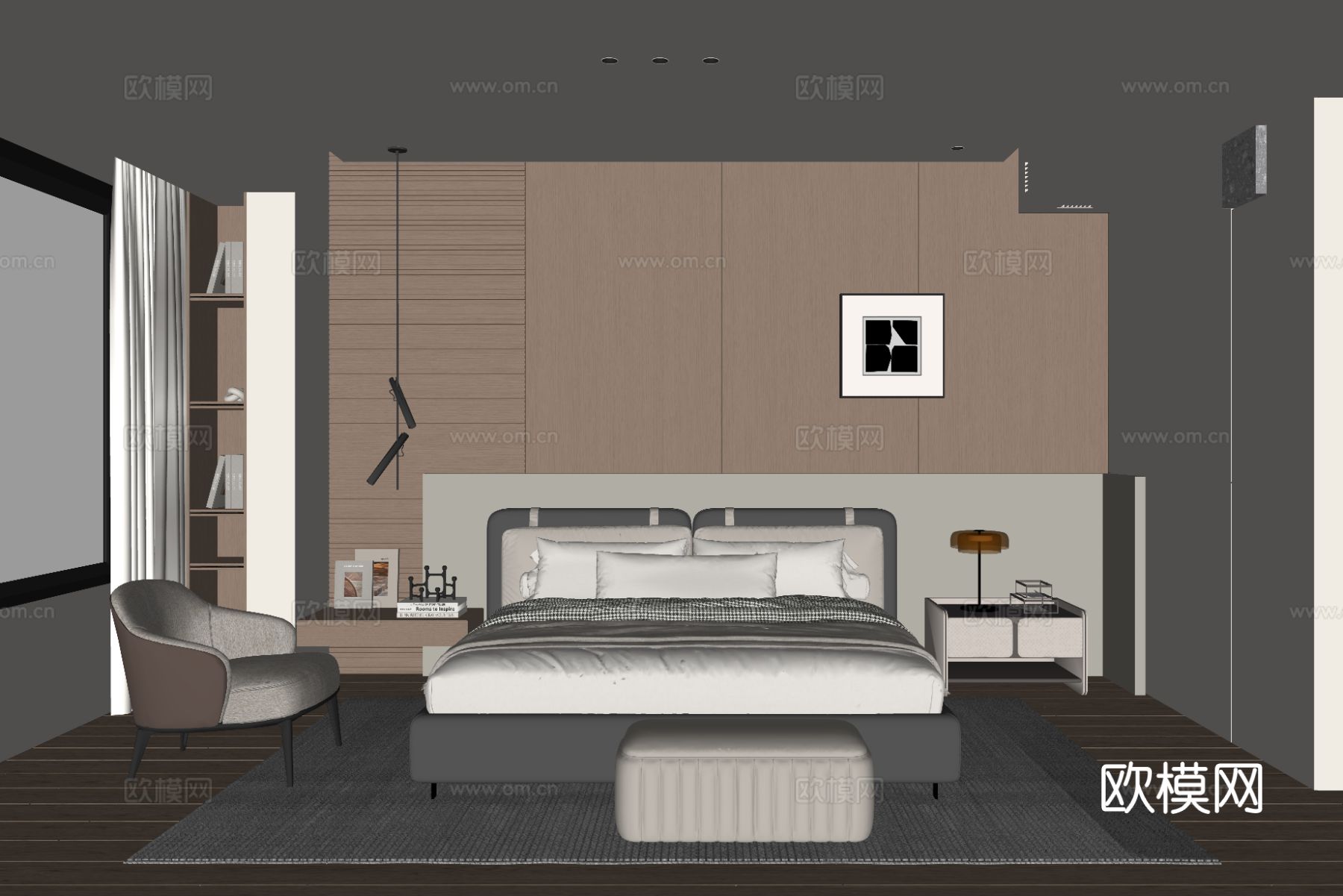 现代家居卧室su模型
