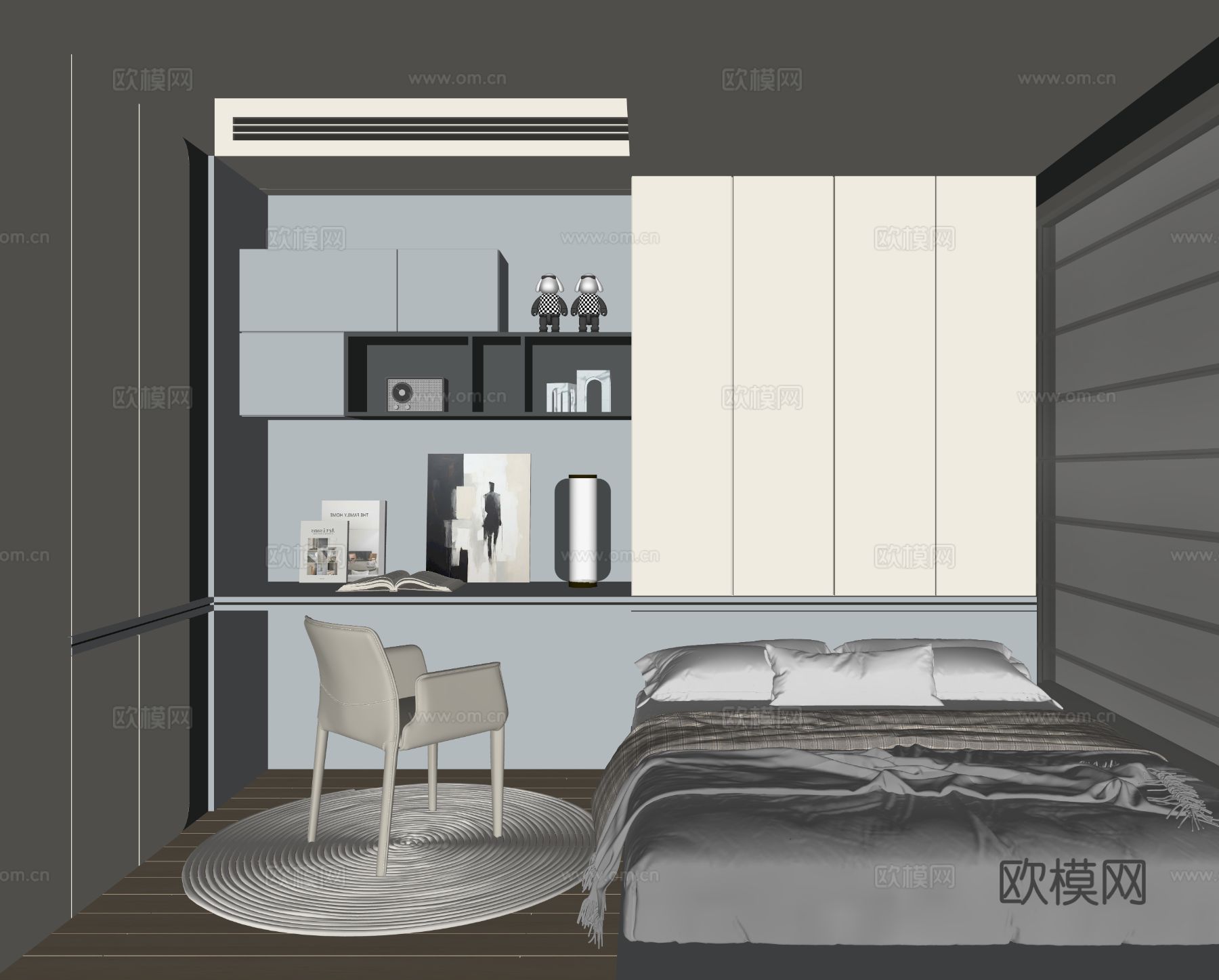 现代榻榻米卧室su模型