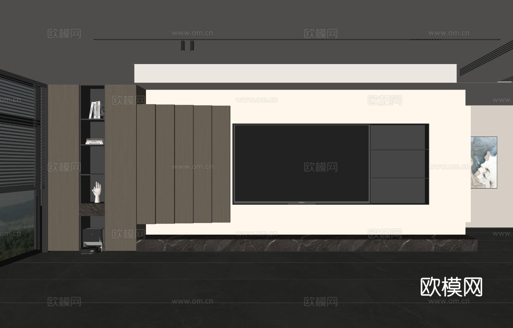 意式客厅 现代客厅 电视背景墙 电视柜 客厅背景su模型