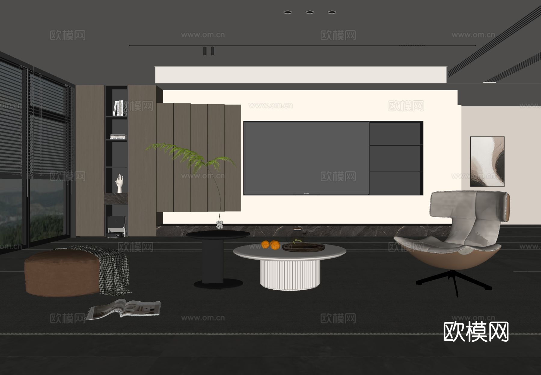 意式客厅 现代客厅 电视背景墙 电视柜 客厅背景 沙发茶几组su模型
