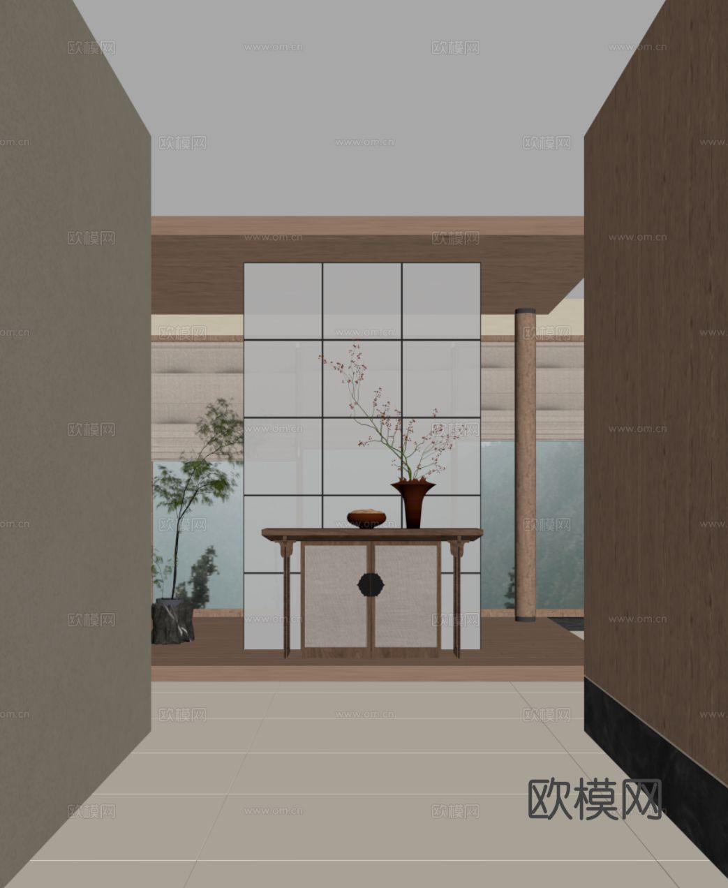 新中式玄关柜 端景柜su模型