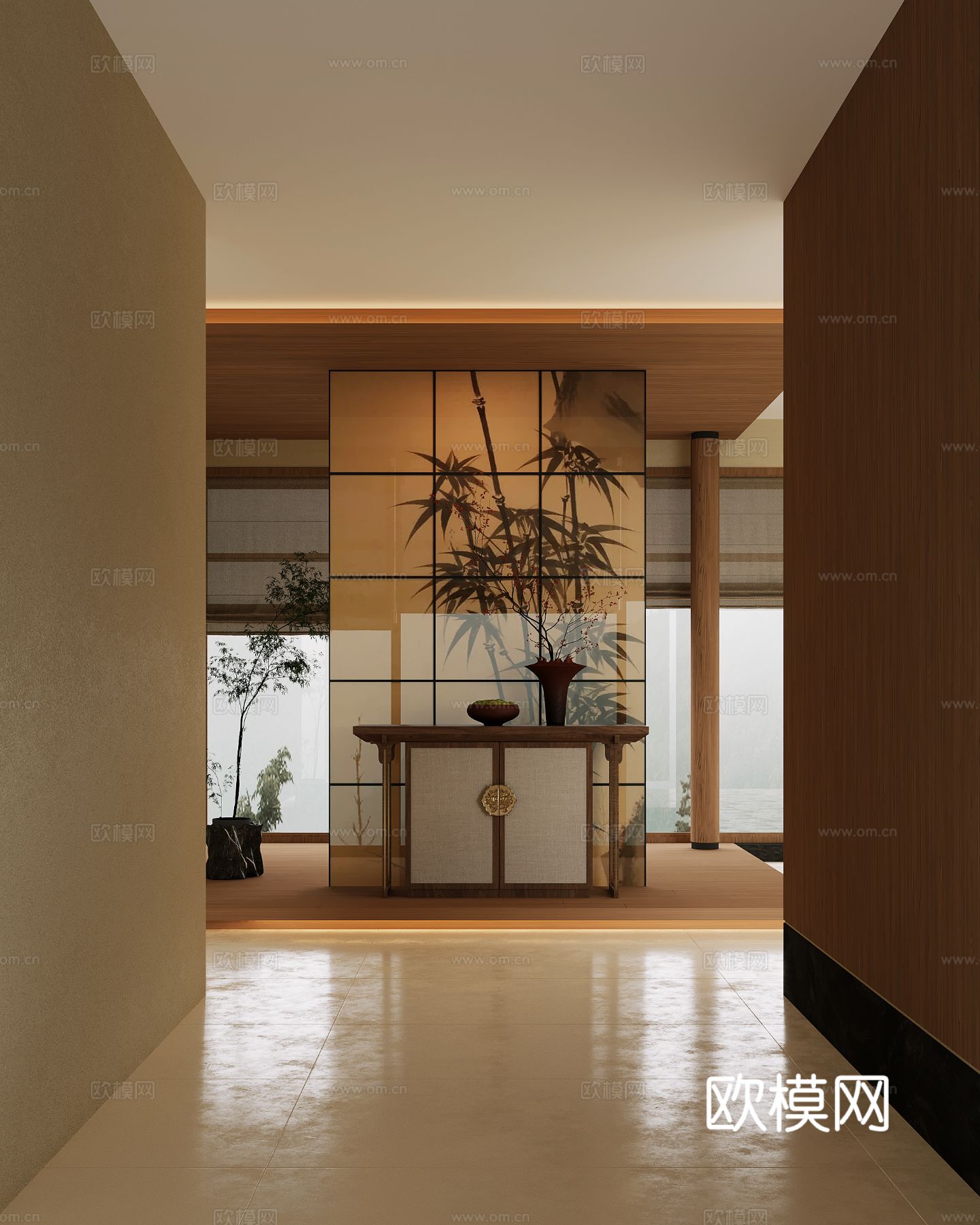 新中式玄关柜 端景柜su模型