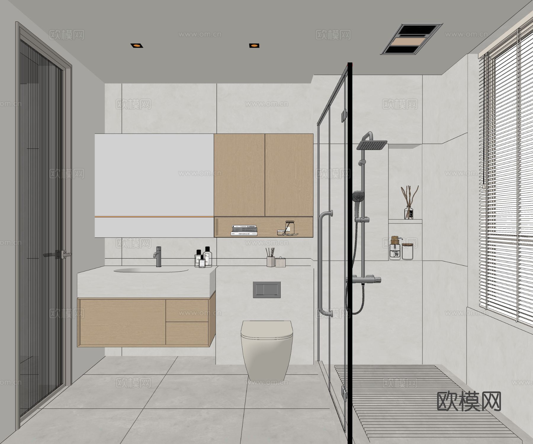 现代卫生间 马桶 花洒 洗手台 镜柜su模型