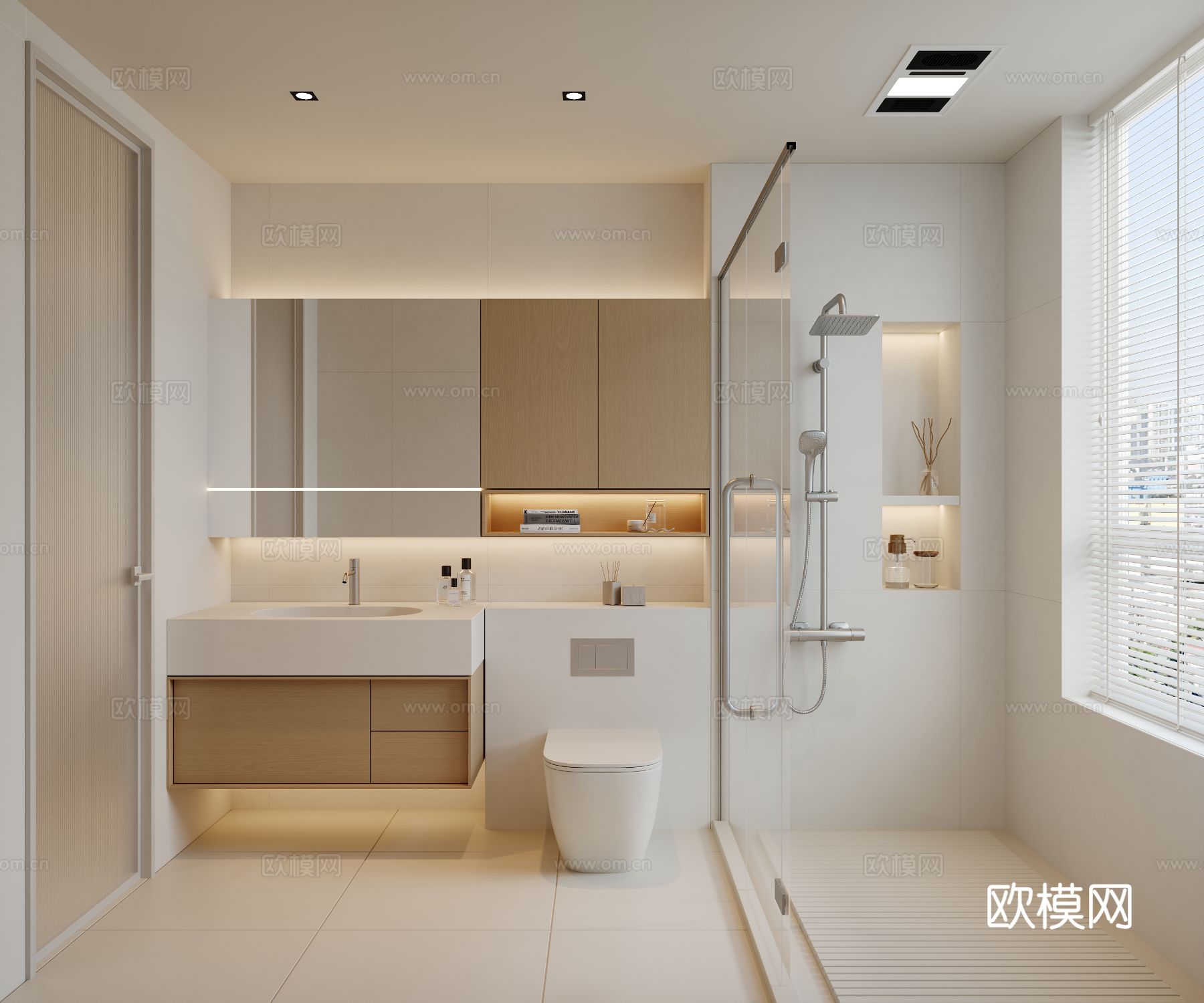 现代卫生间 马桶 花洒 洗手台 镜柜su模型