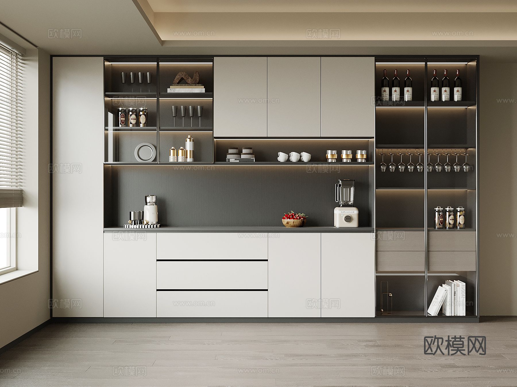 现代意式酒柜 餐边柜su模型下载（渲染图1）