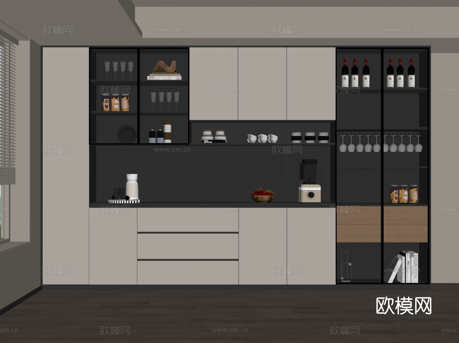 现代意式酒柜 餐边柜su模型下载（渲染图2）