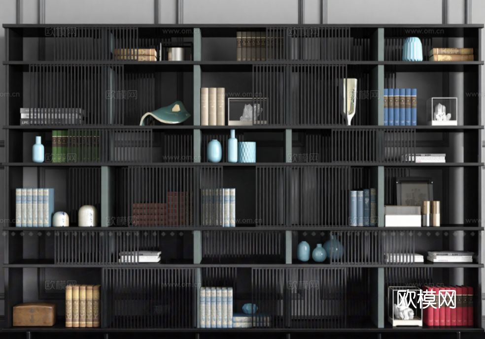 现代书柜装饰柜装饰品su模型