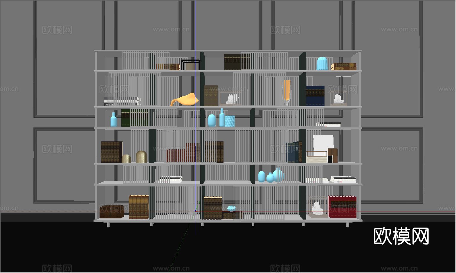 现代书柜装饰柜装饰品su模型