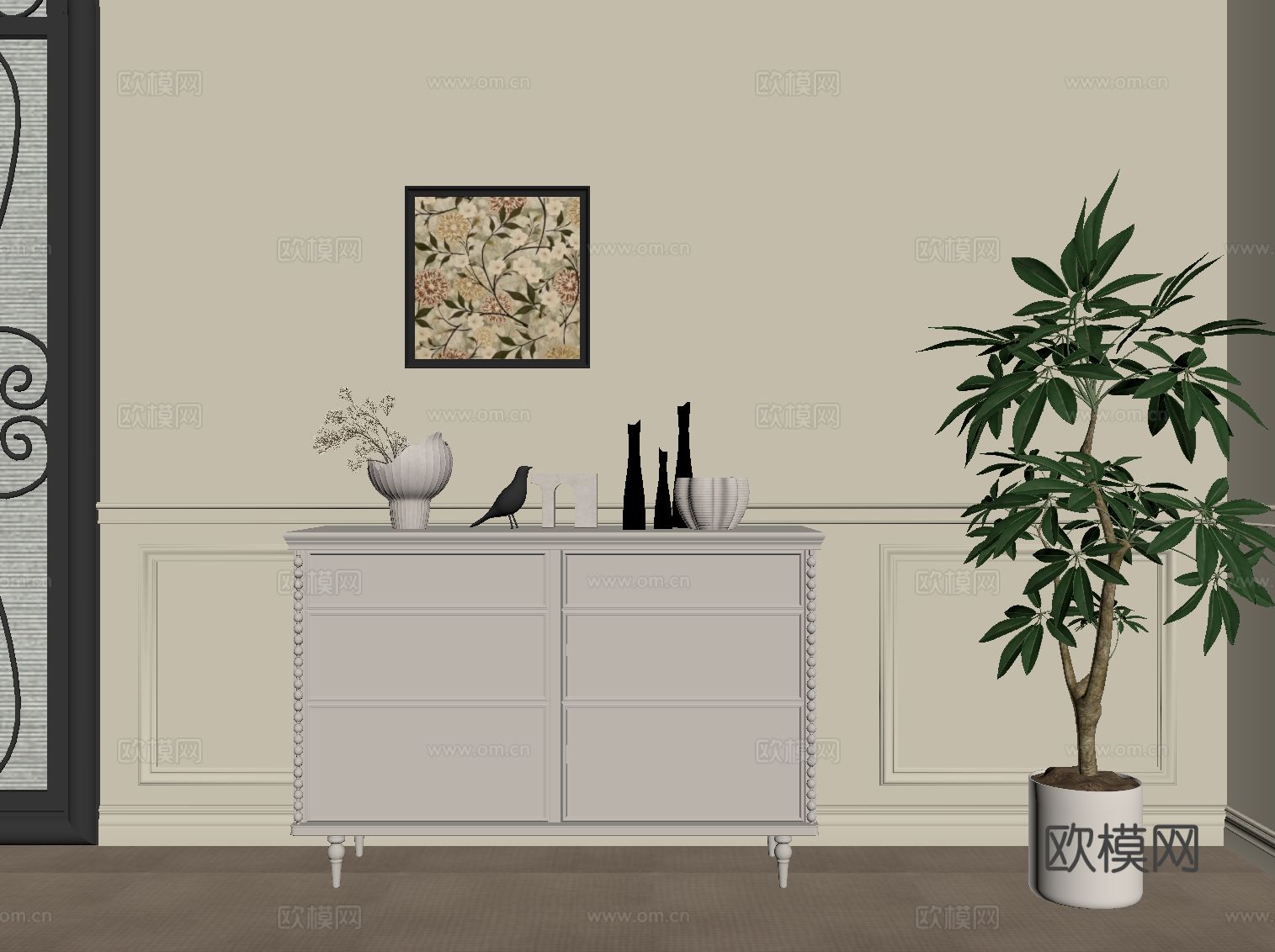 法式奶油风玄关柜 端景柜su模型