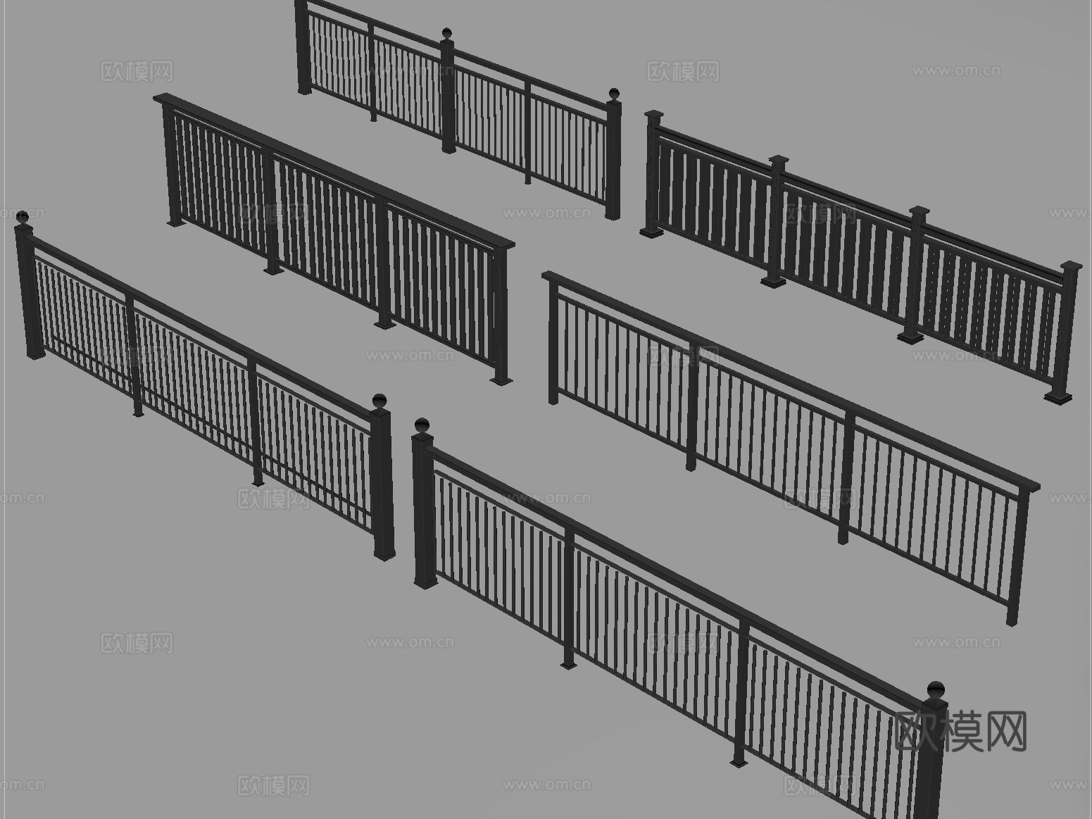 现代围栏护栏 铁艺栏杆 扶手su模型