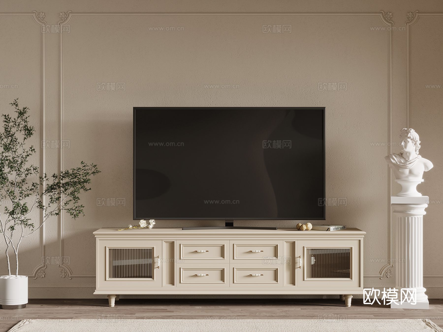 法式电视柜su模型