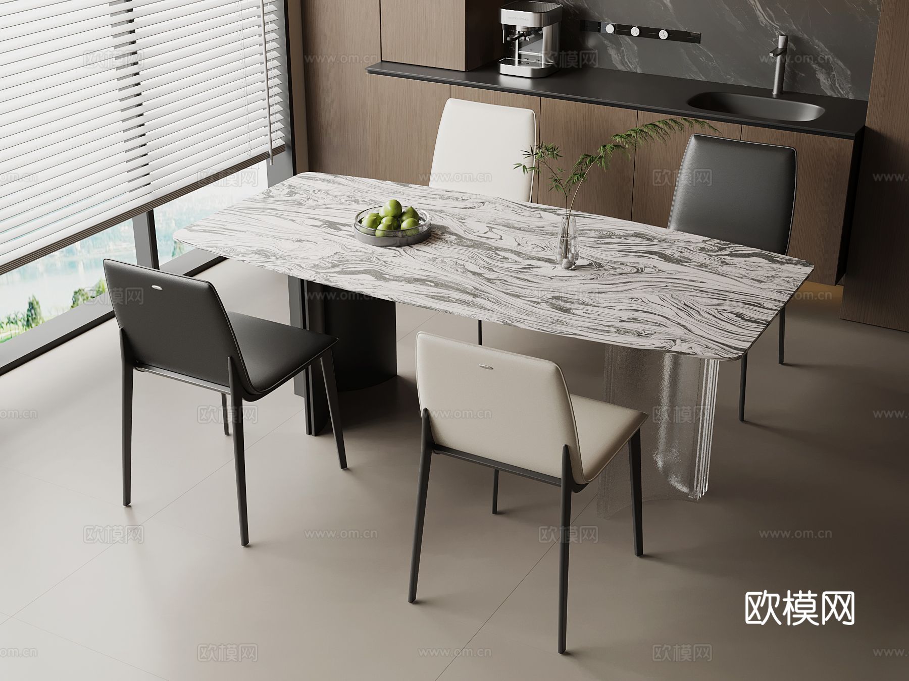 现代意式餐桌椅3d模型下载