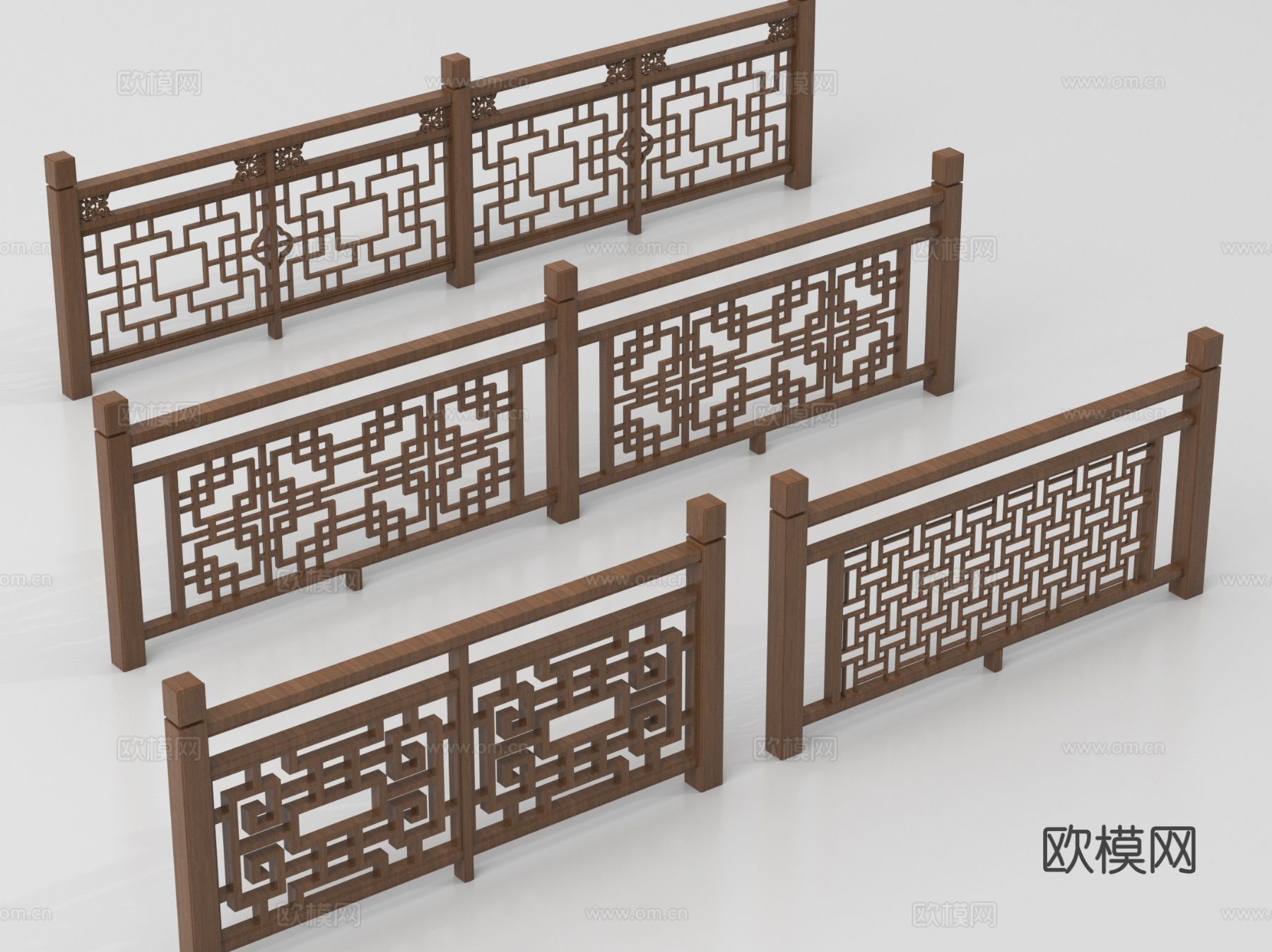 新中式栏杆护栏 栅栏围栏 实木围栏护栏su模型