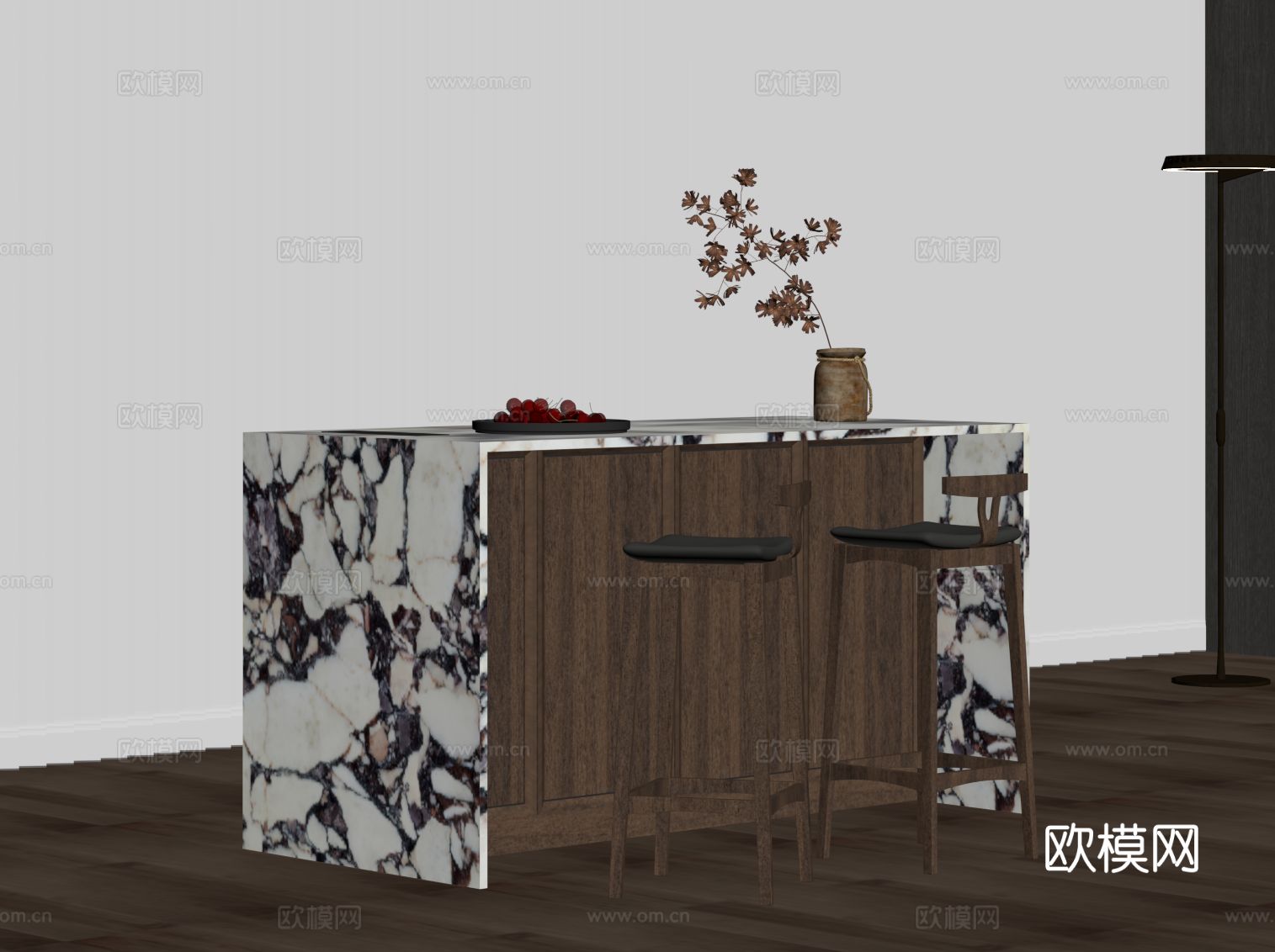 中古风吧台 岛台 水吧台su模型