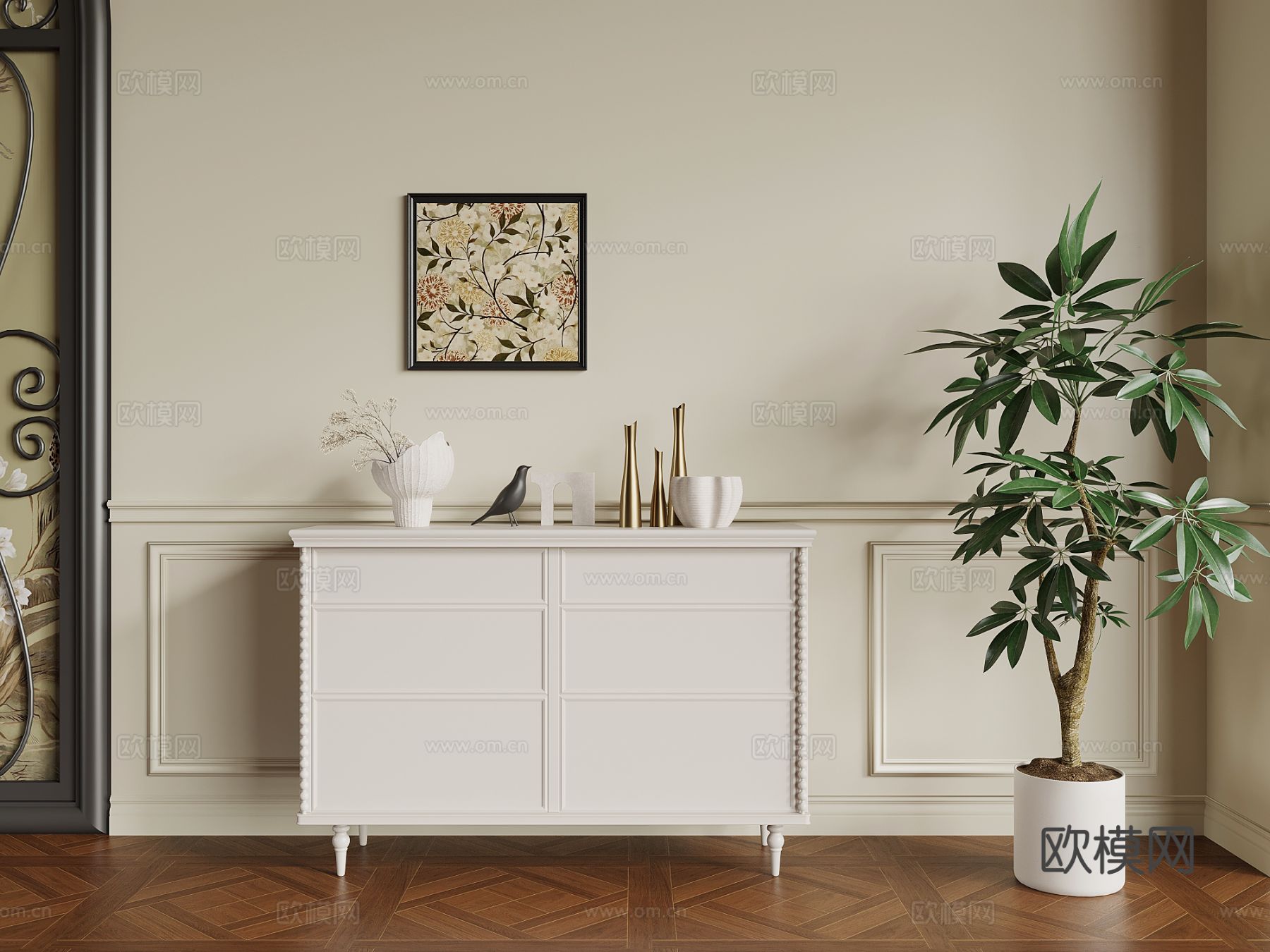 法式奶油风玄关柜 端景柜su模型