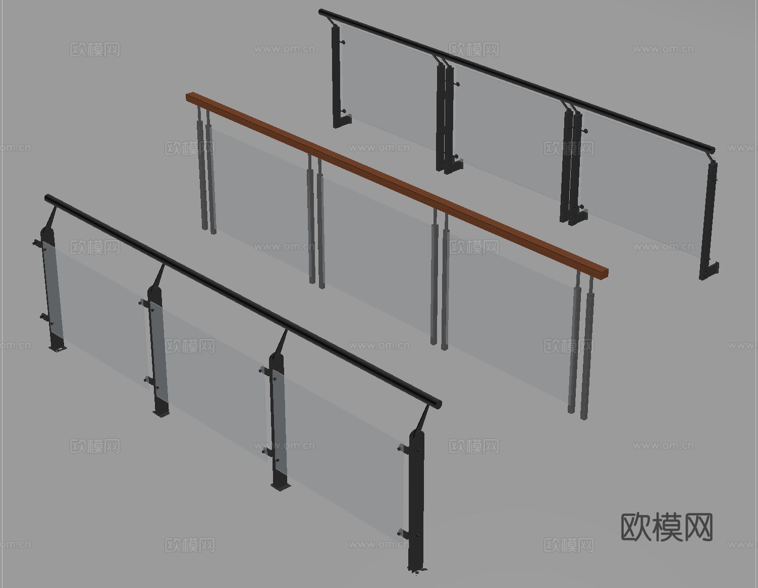 现代围栏护栏 玻璃栏杆 护栏 扶手 阳台护栏su模型