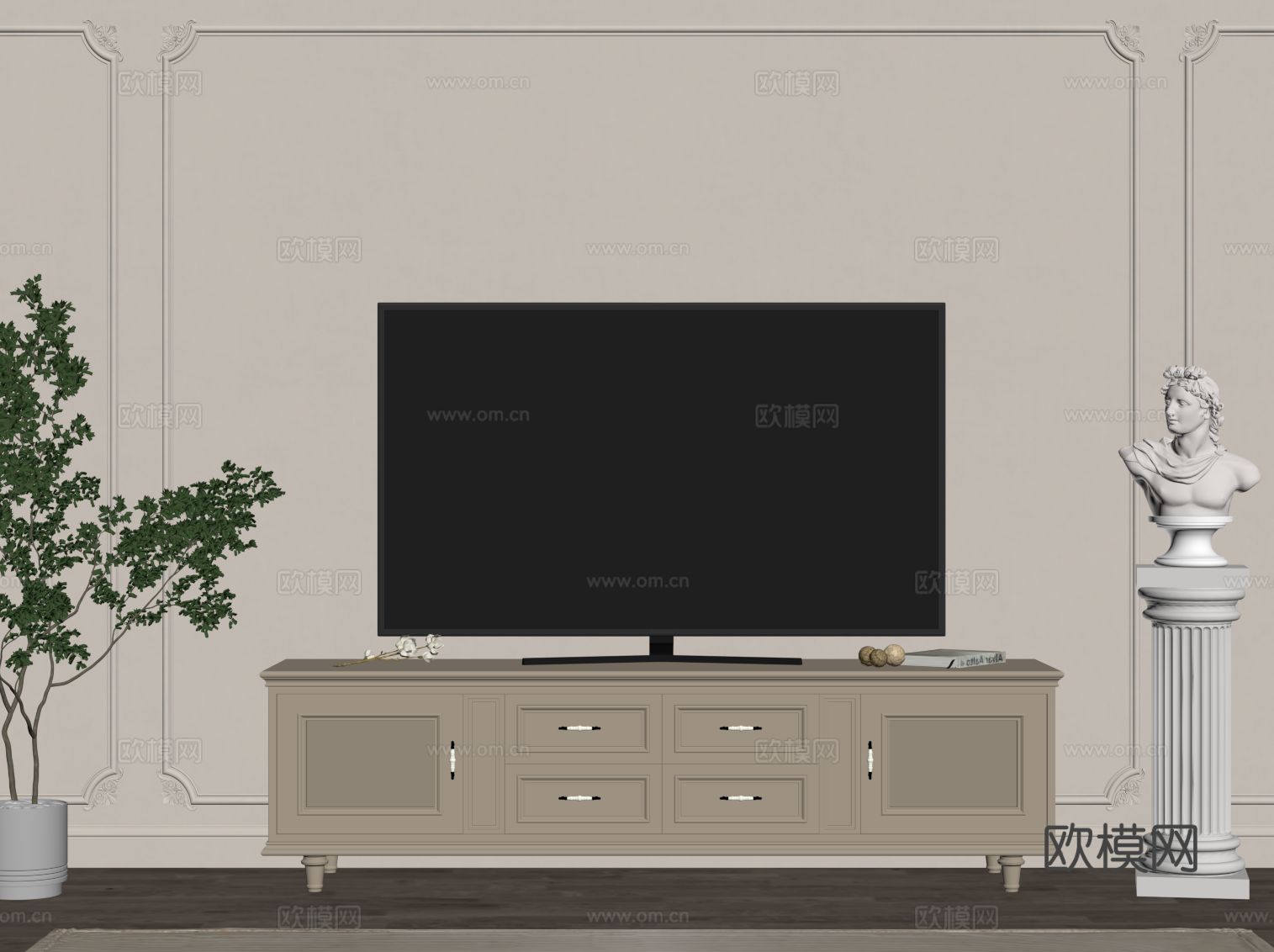 法式电视柜su模型