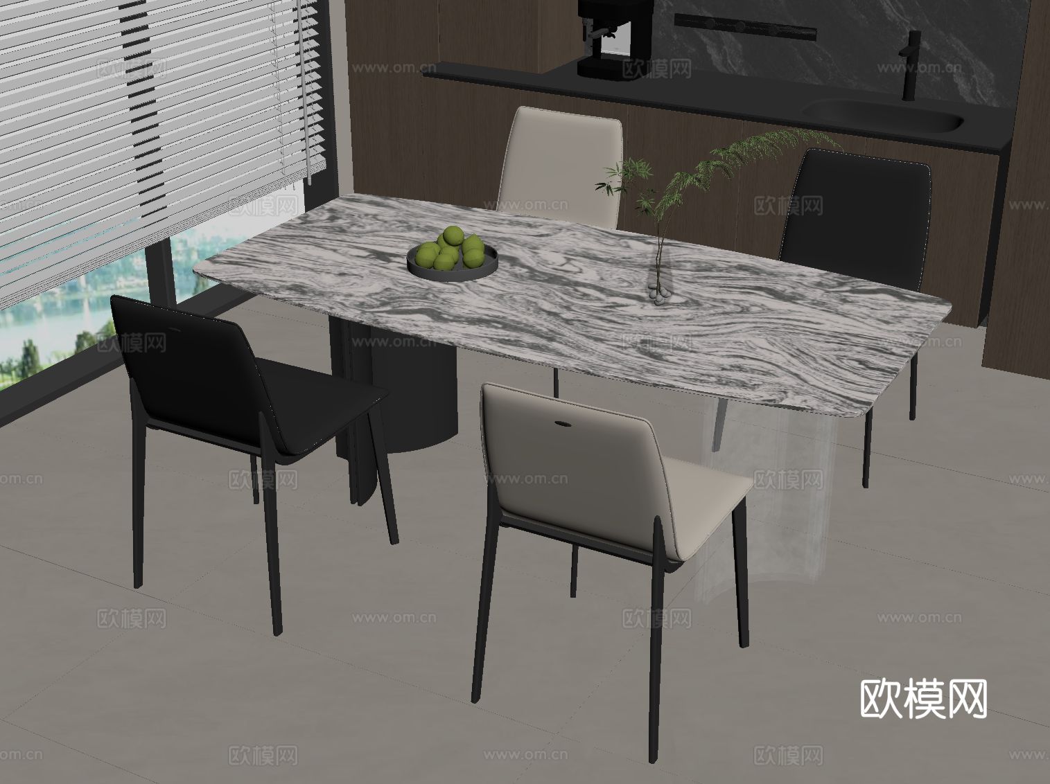 现代意式餐桌椅su模型
