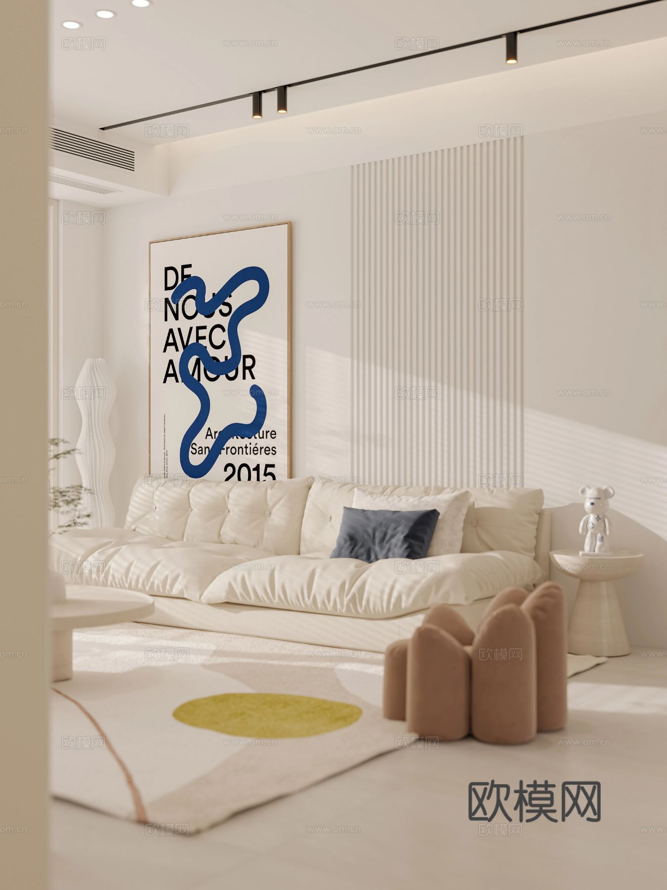 奶油风家装案例 客厅 卧室效果图下载（渲染图5）