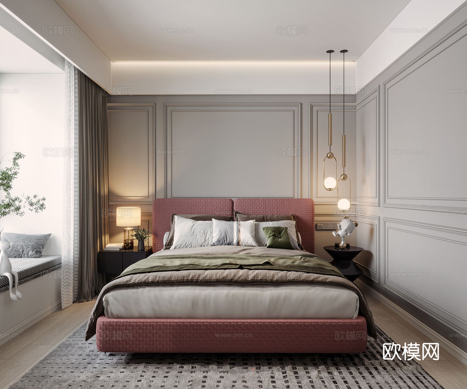 现代奶油风家装案例 卧室效果图下载（渲染图5）