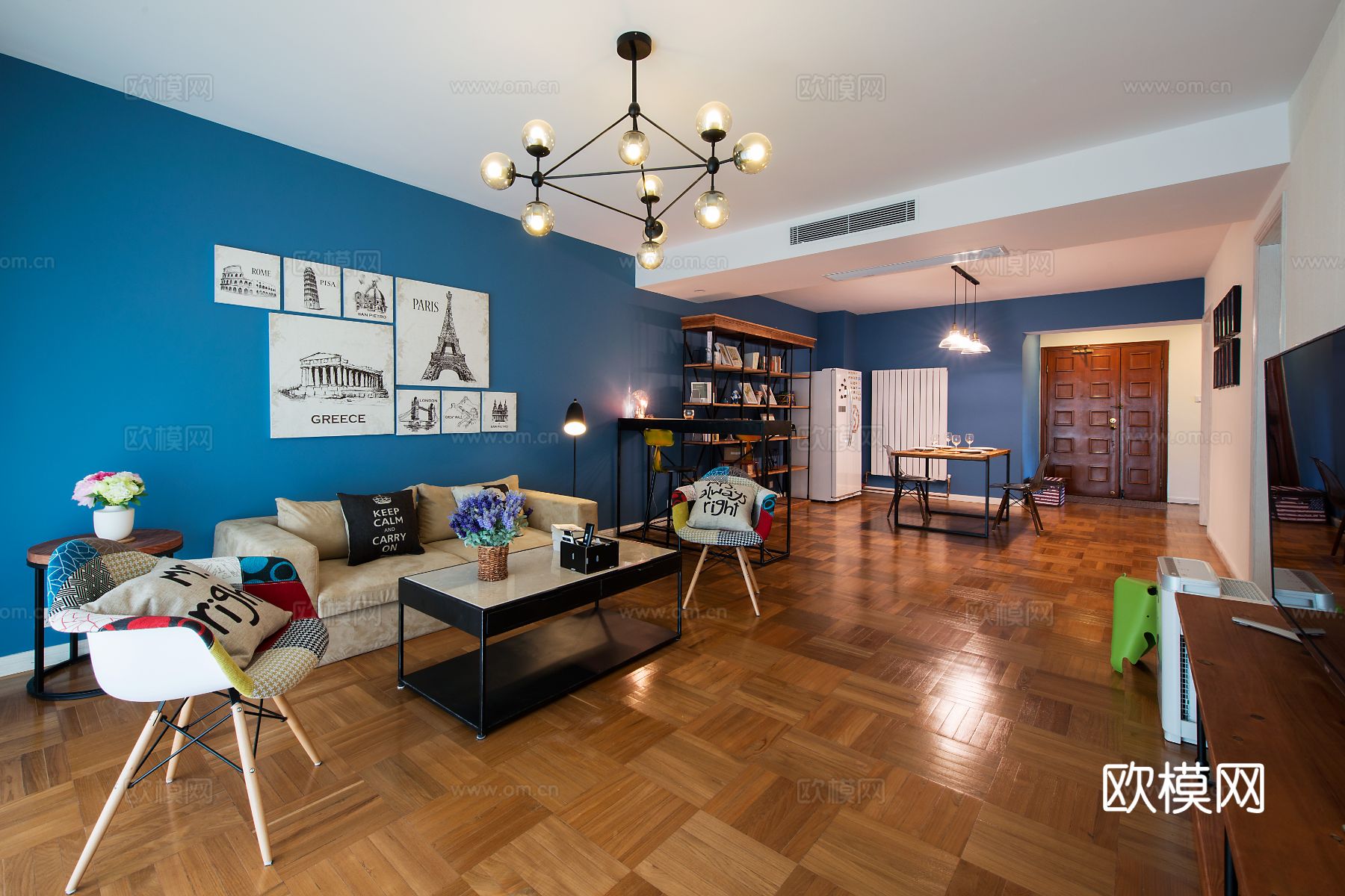 现代工业风平层家装 餐厅客厅卧室效果图下载（渲染图14）