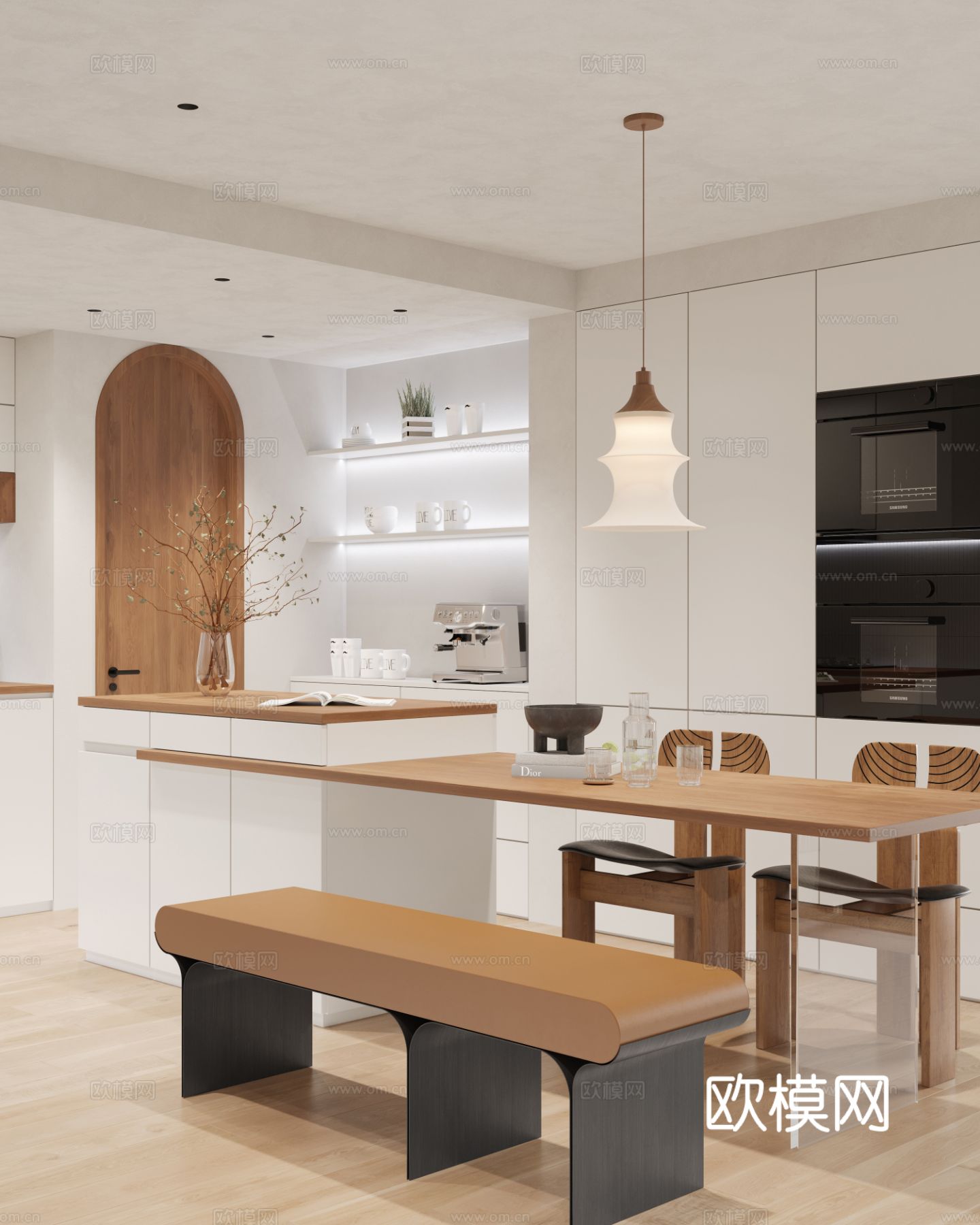 奶油风家装案例客厅 卧室效果图下载（渲染图8）