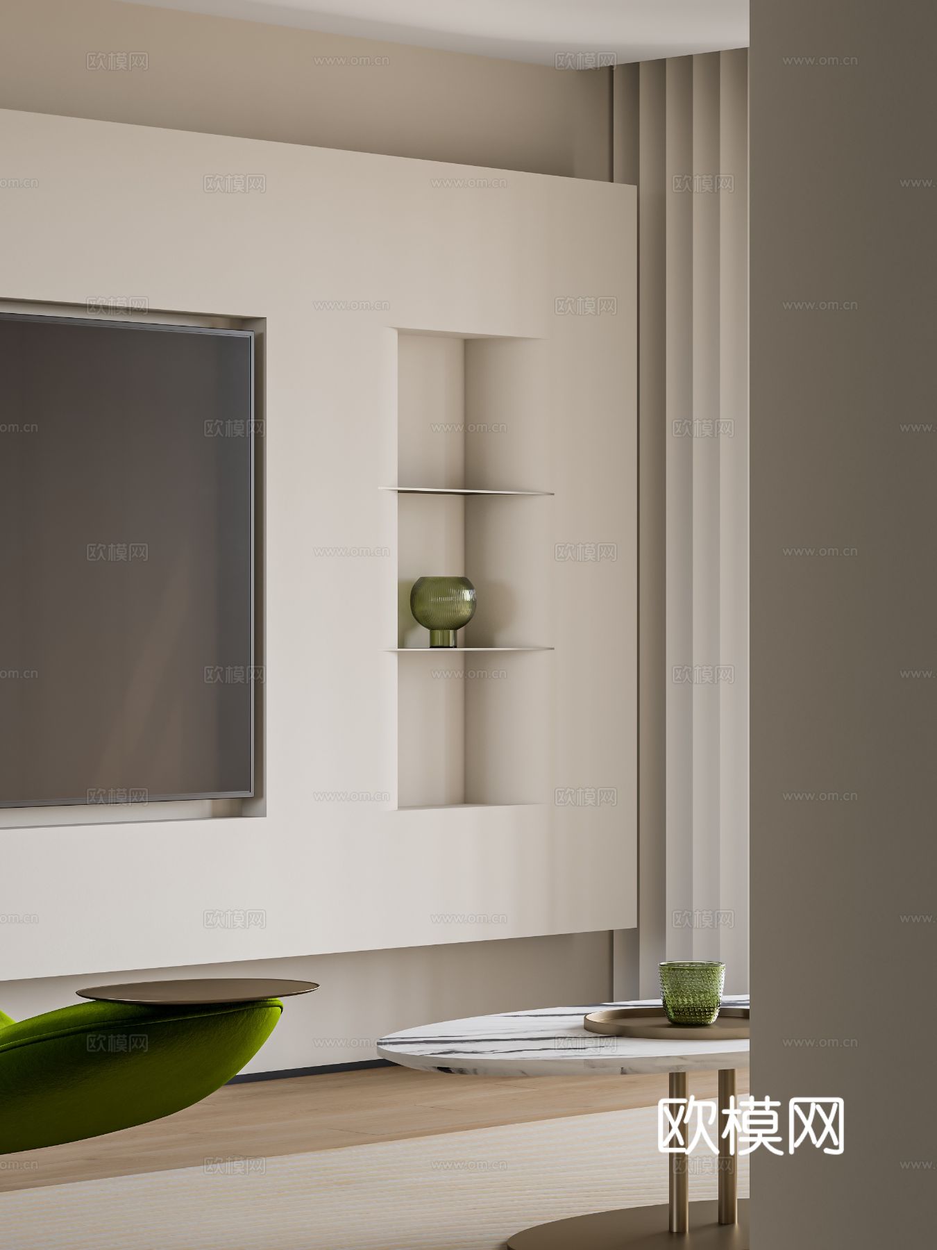 奶油风家装案例客厅 卧室效果图下载（渲染图8）