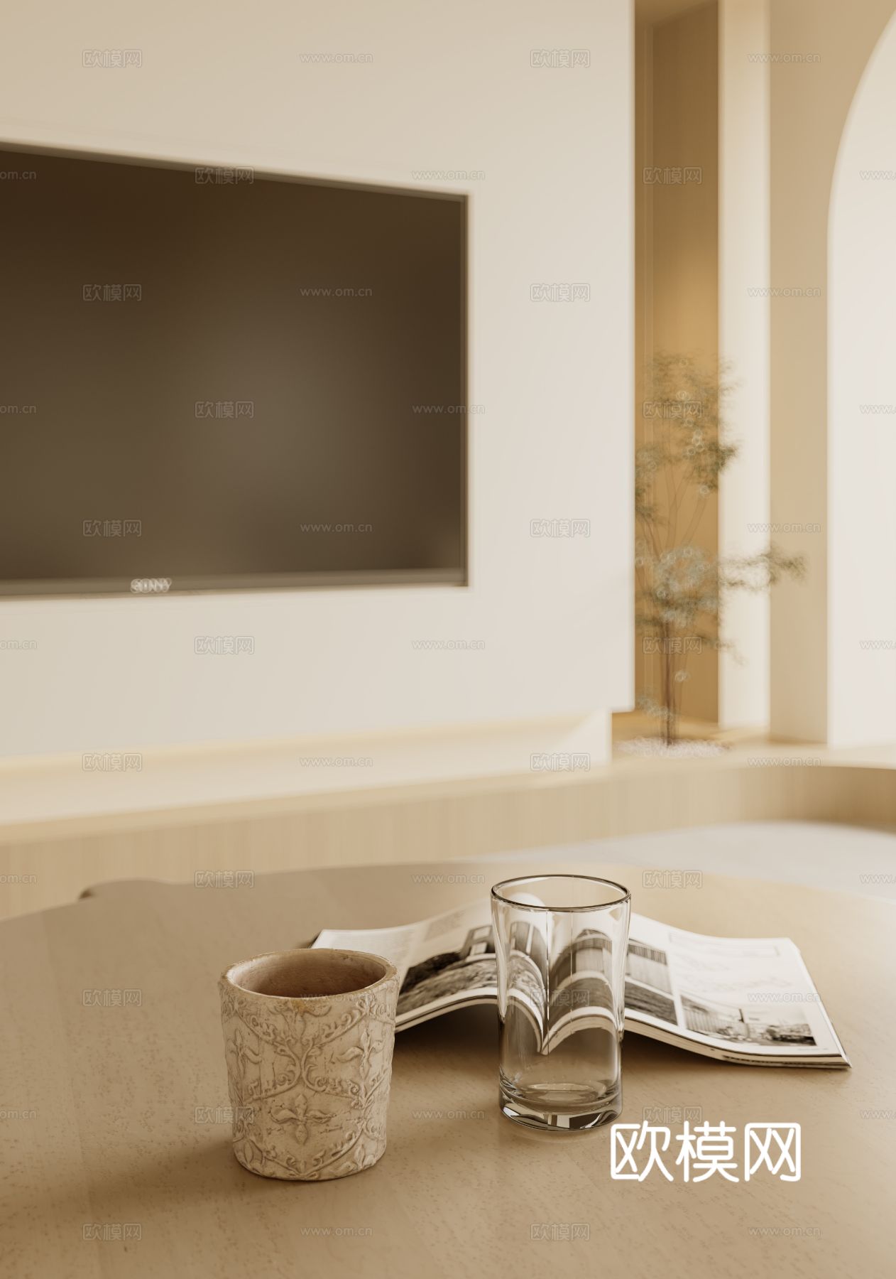 奶油风家装案例客厅 卧室效果图下载（渲染图2）