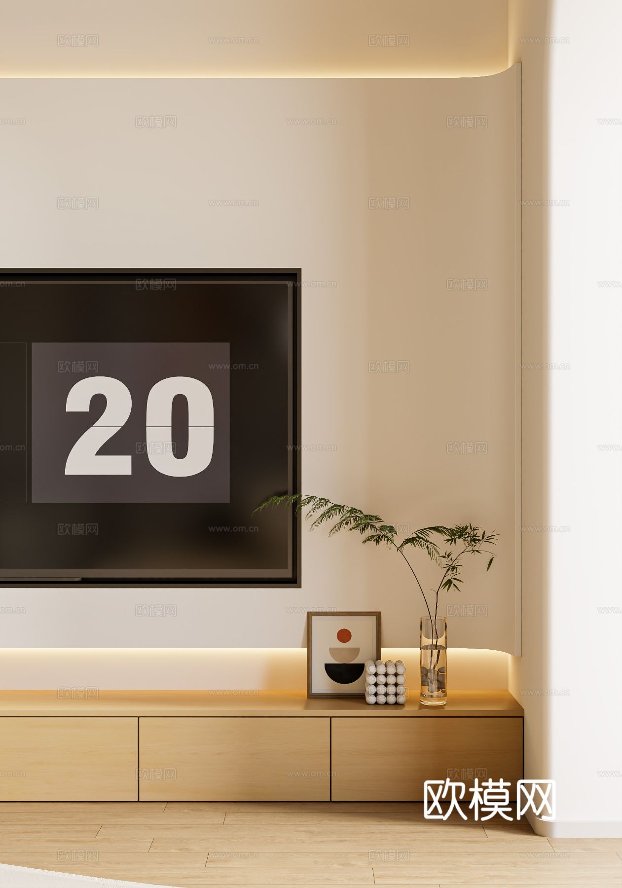 奶油风家装案例客厅 卧室效果图下载（渲染图6）